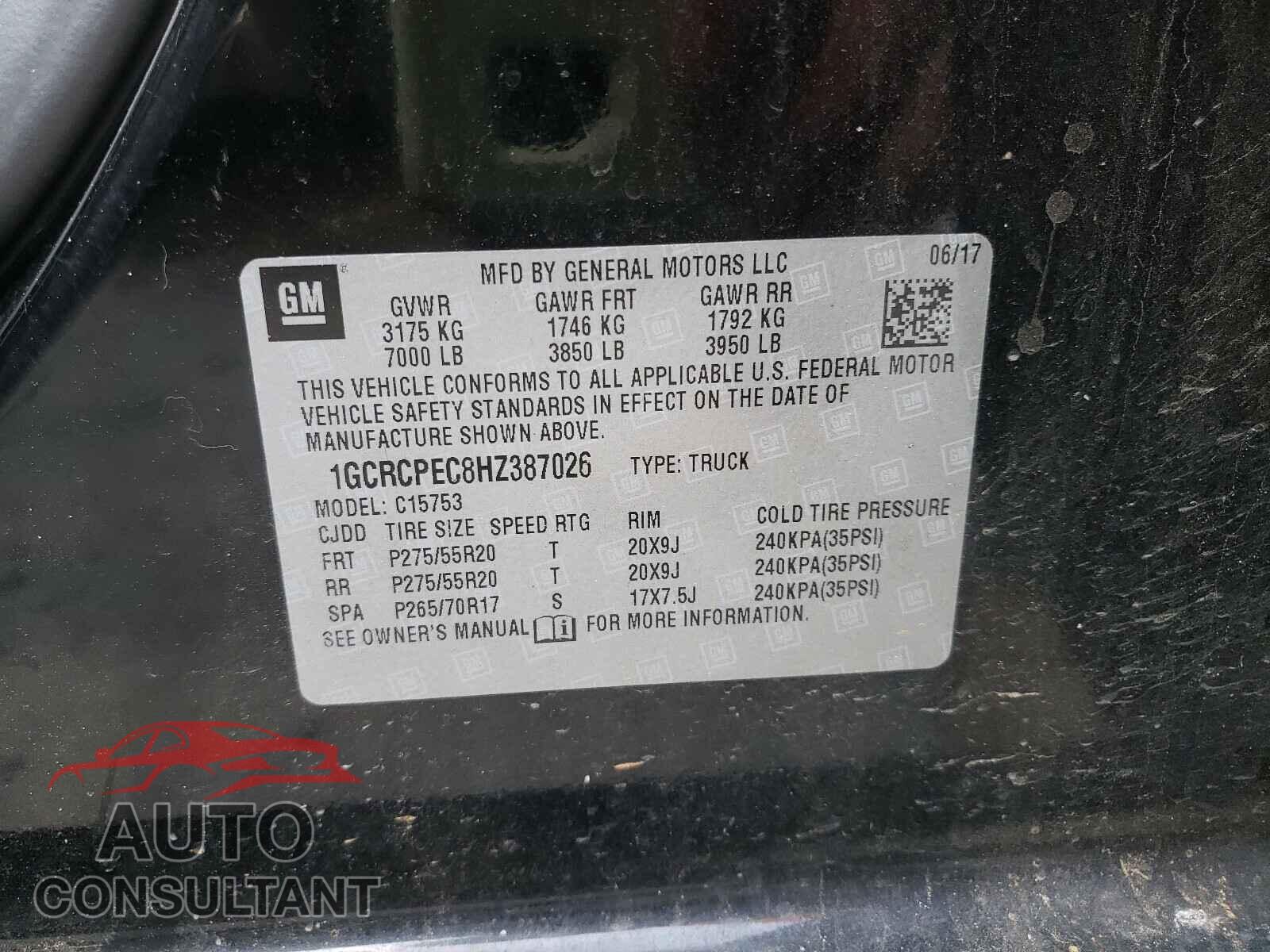 CHEVROLET SILVERADO 2017 - 1GCRCPEC8HZ387026
