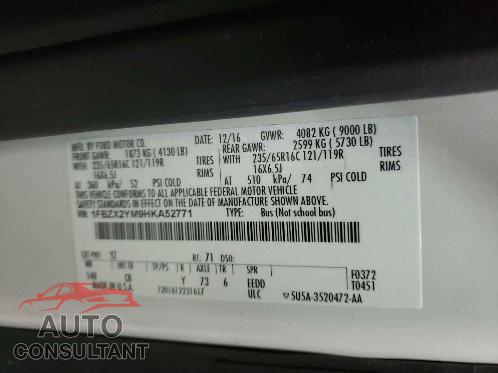 FORD TRANSIT CO 2017 - 1FBZX2YM9HKA52771