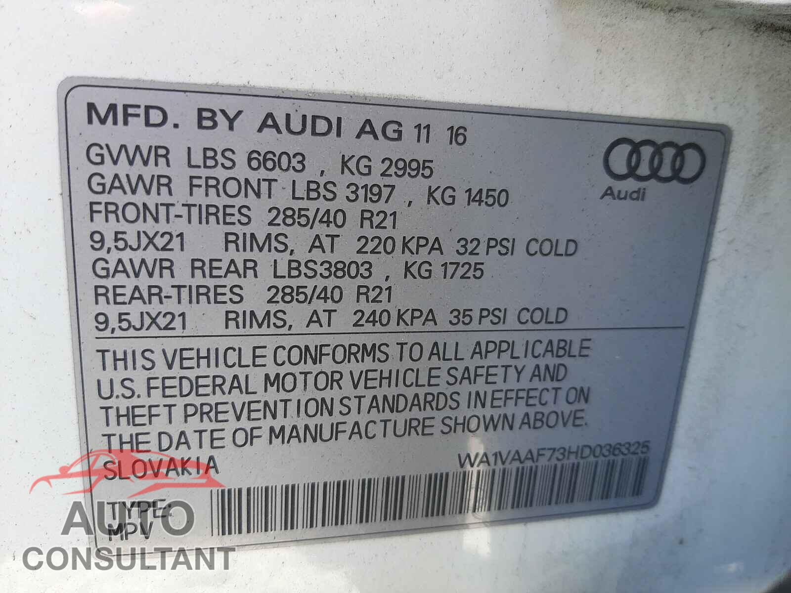 AUDI Q7 2017 - WA1VAAF73HD036325