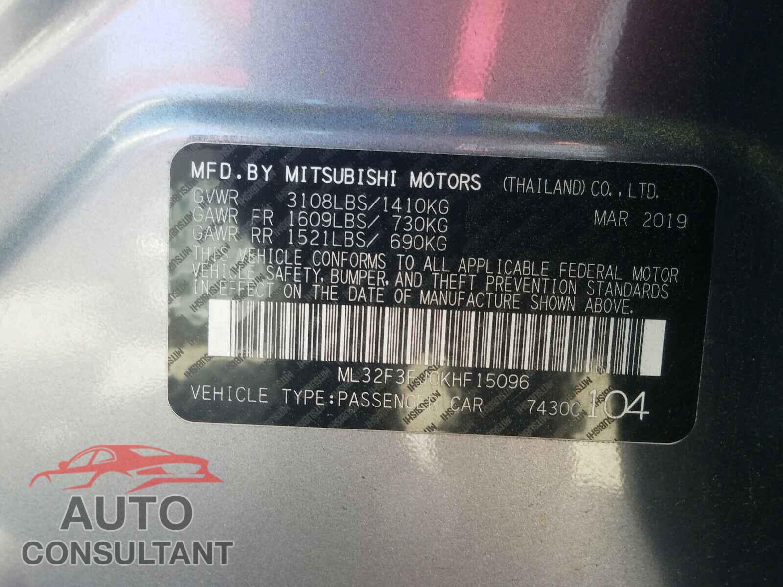 MITSUBISHI MIRAGE 2019 - ML32F3FJ0KHF15096