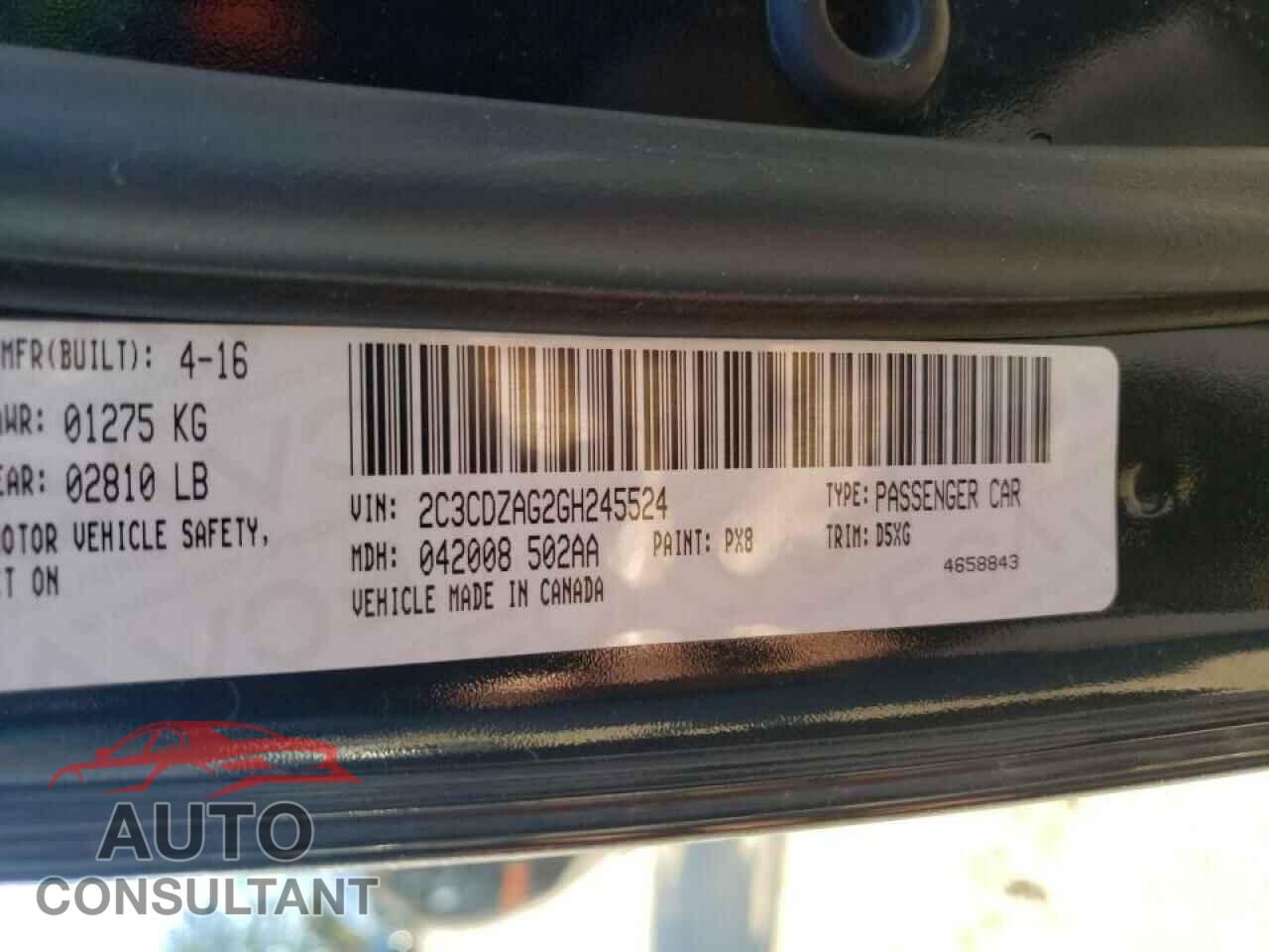 DODGE CHALLENGER 2016 - 2C3CDZAG2GH245524