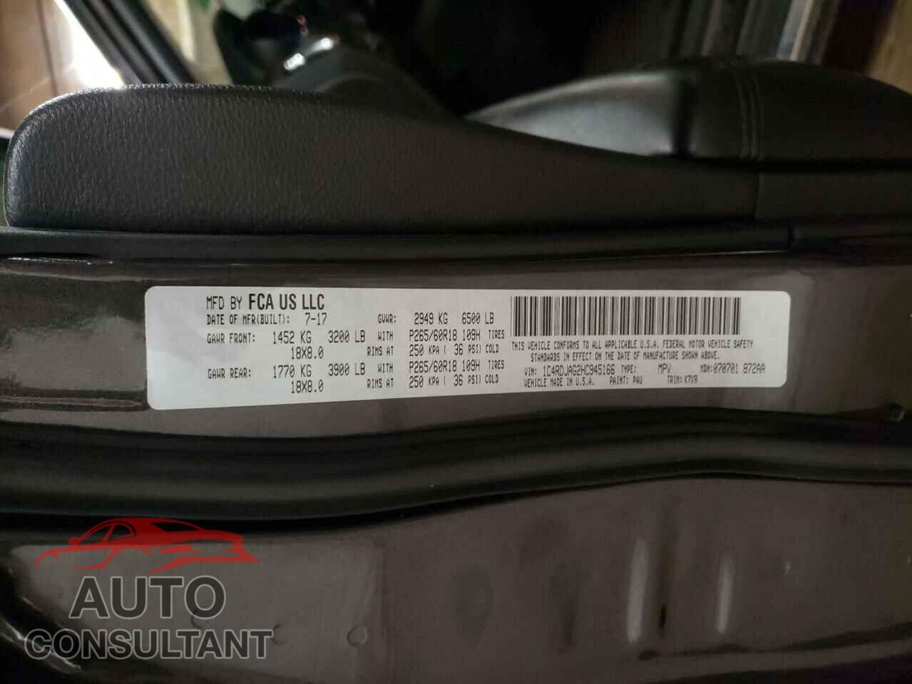 DODGE DURANGO 2017 - 1C4RDJAG2HC945166