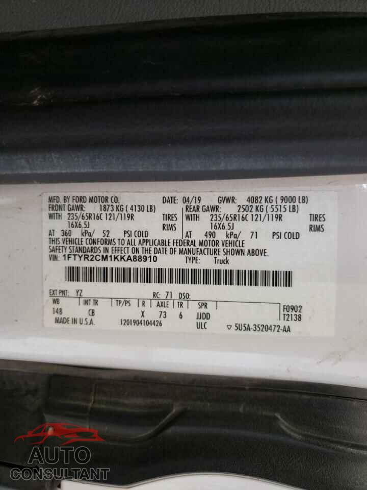 FORD TRANSIT CO 2019 - 1FTYR2CM1KKA88910