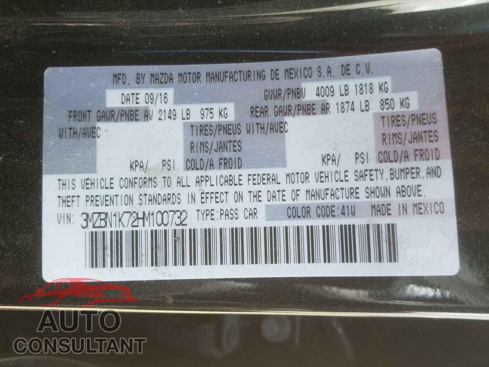 MAZDA 3 2017 - 3MZBN1K72HM100732
