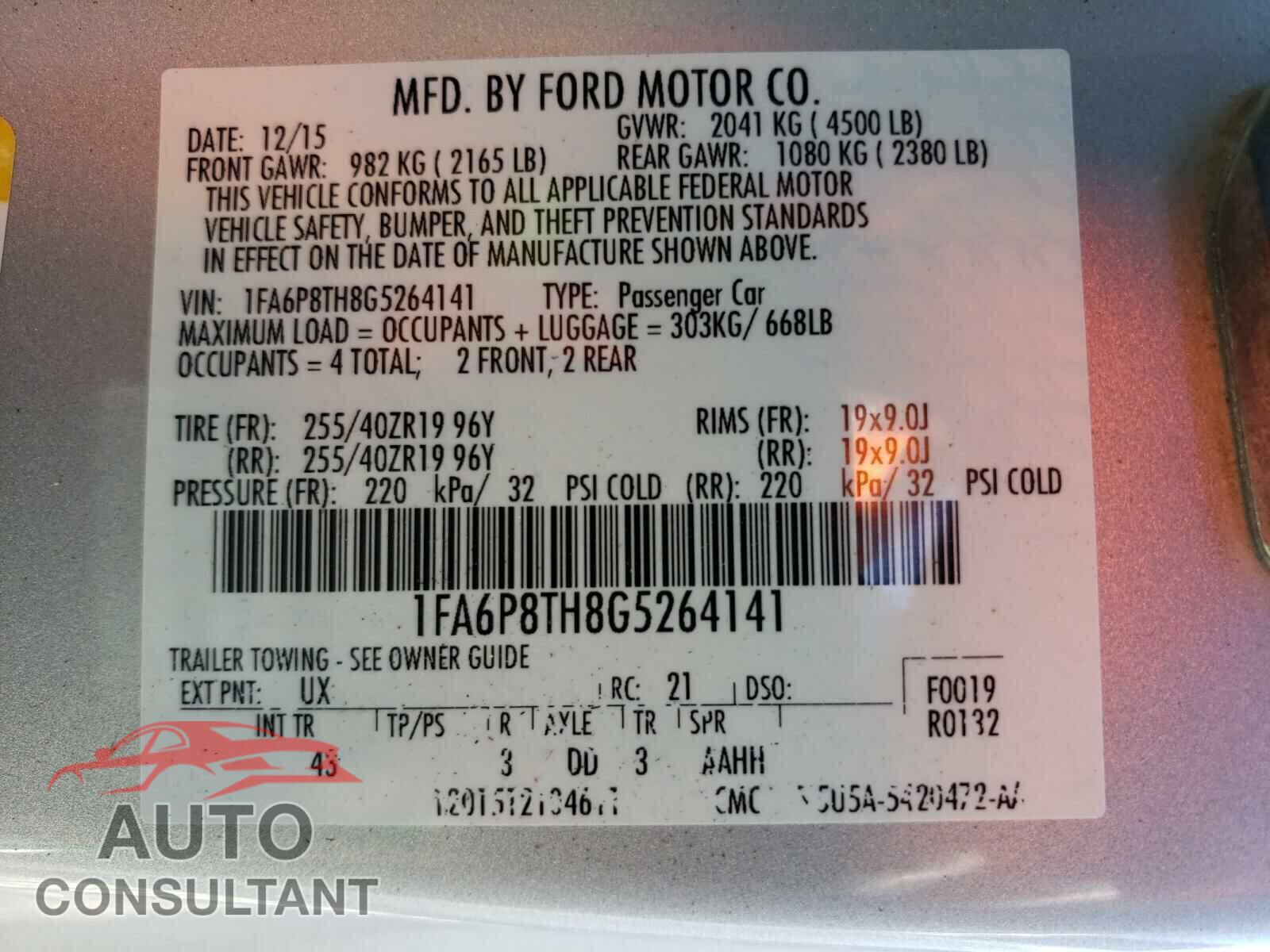 FORD MUSTANG 2016 - 1FA6P8TH8G5264141