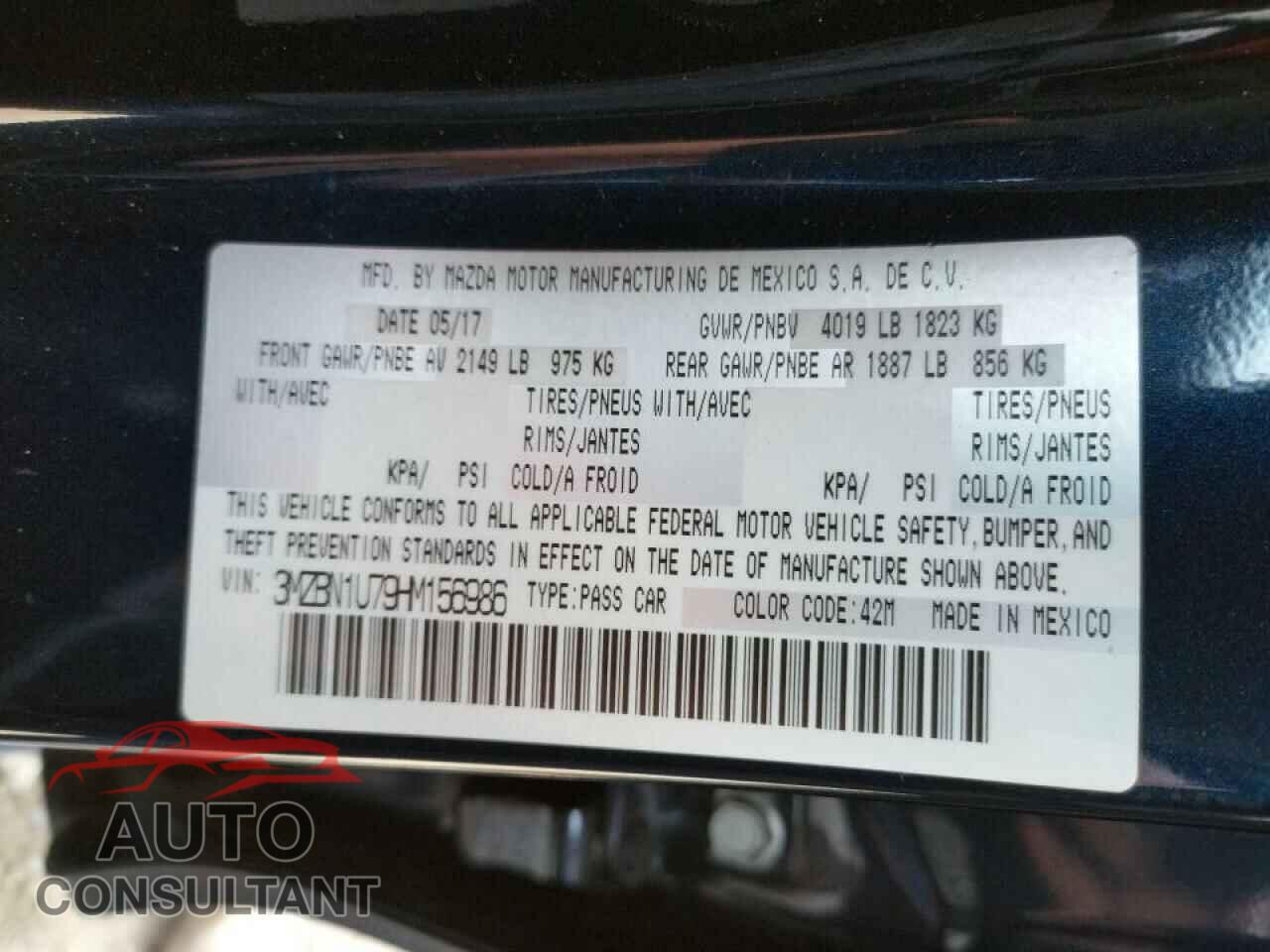 MAZDA 3 2017 - 3MZBN1U79HM156986