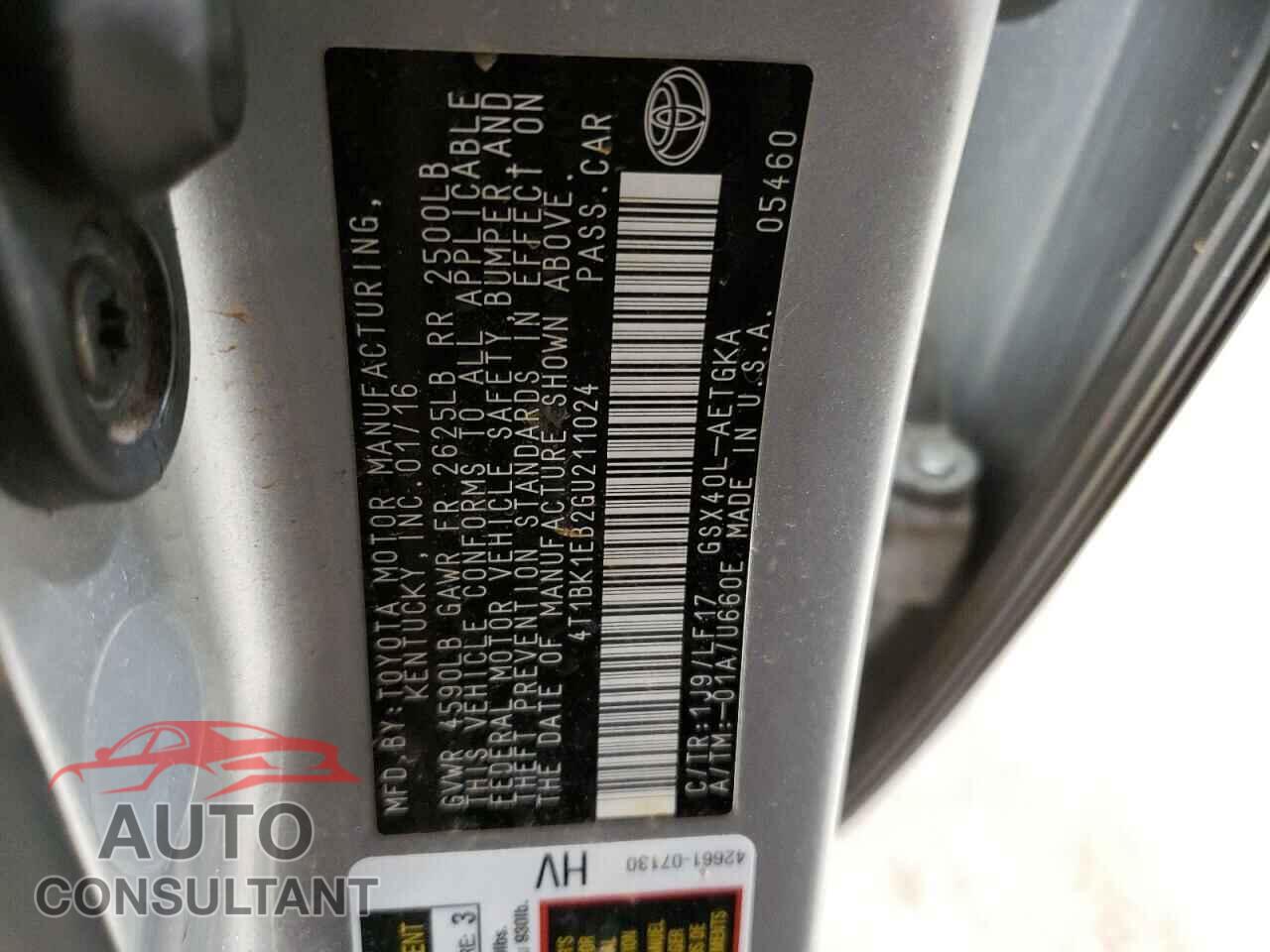 TOYOTA AVALON 2016 - 4T1BK1EB2GU211024