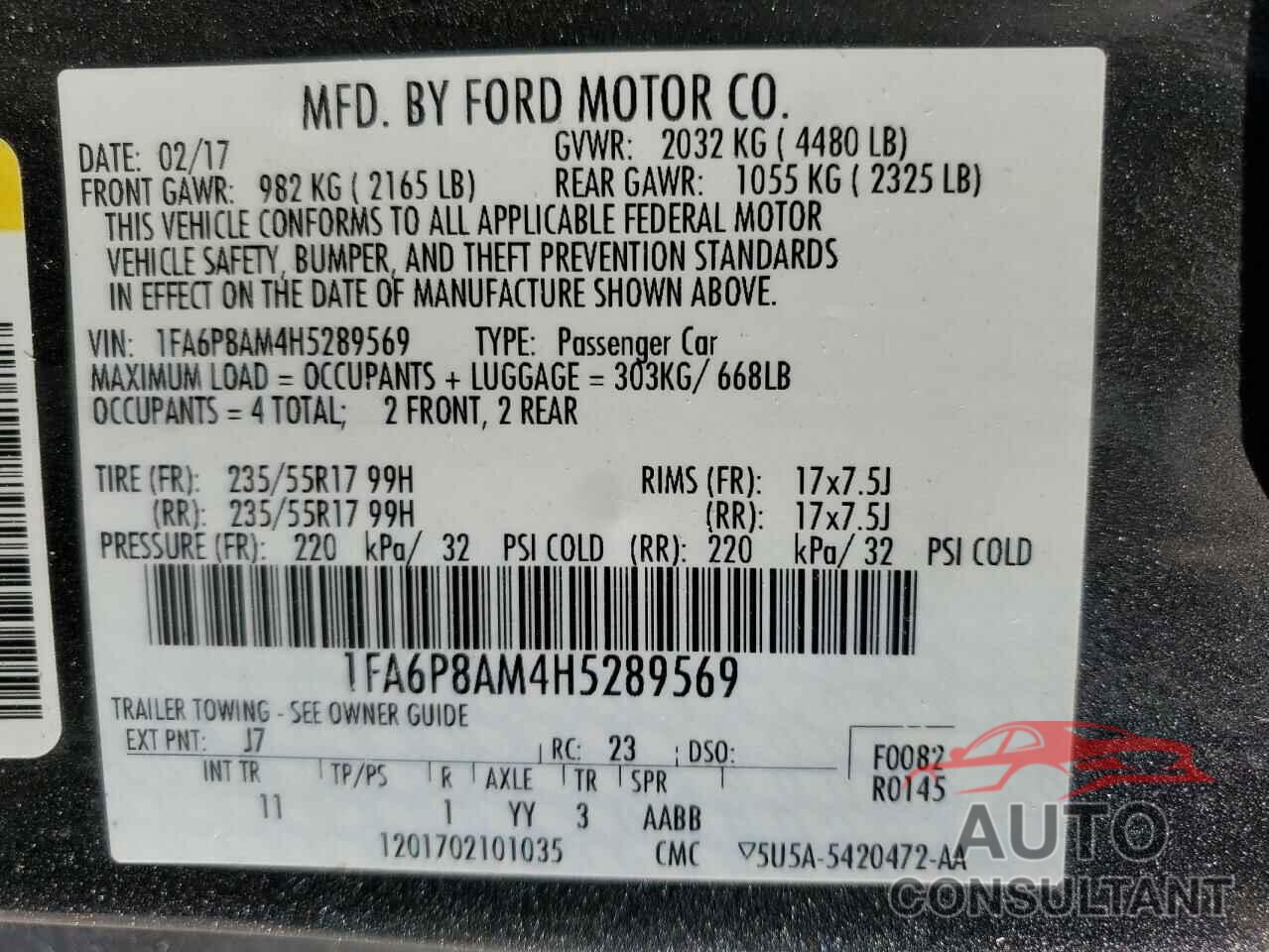 FORD ALL Models 2017 - 1FA6P8AM4H5289569