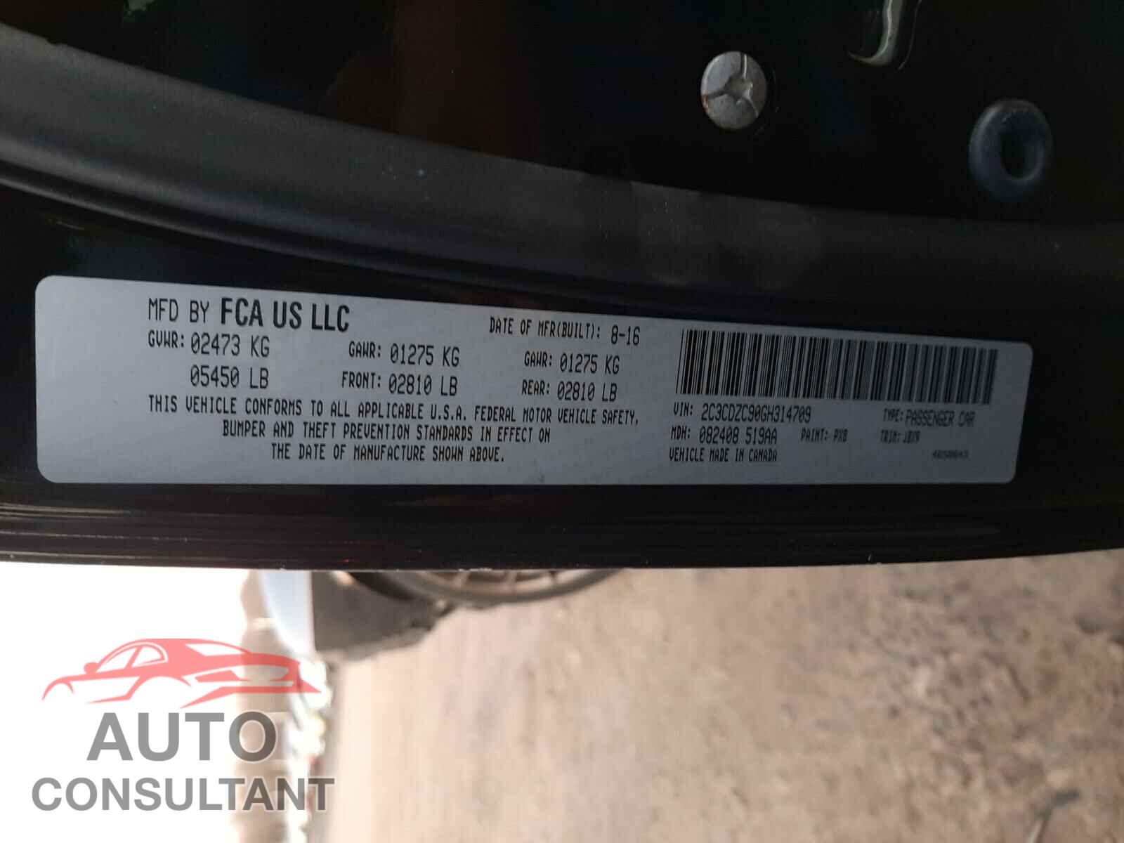 DODGE CHALLENGER 2016 - 2C3CDZC90GH314709
