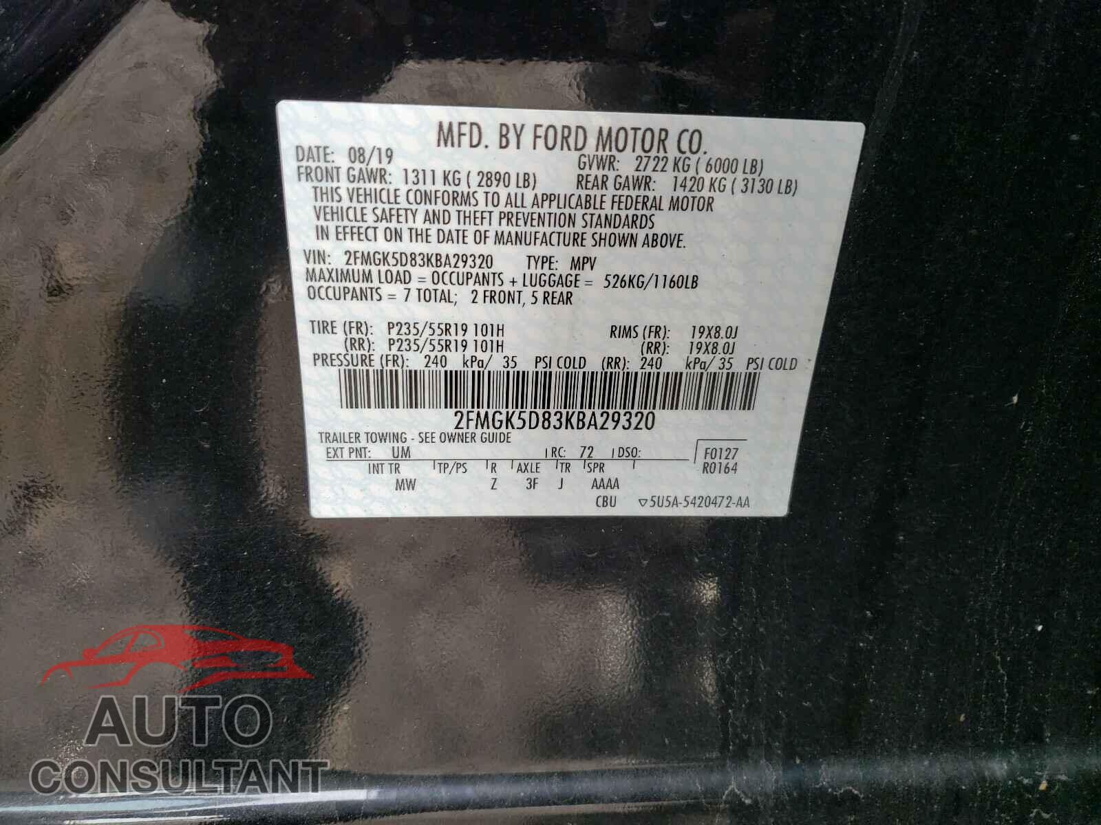 FORD FLEX 2019 - 2FMGK5D83KBA29320