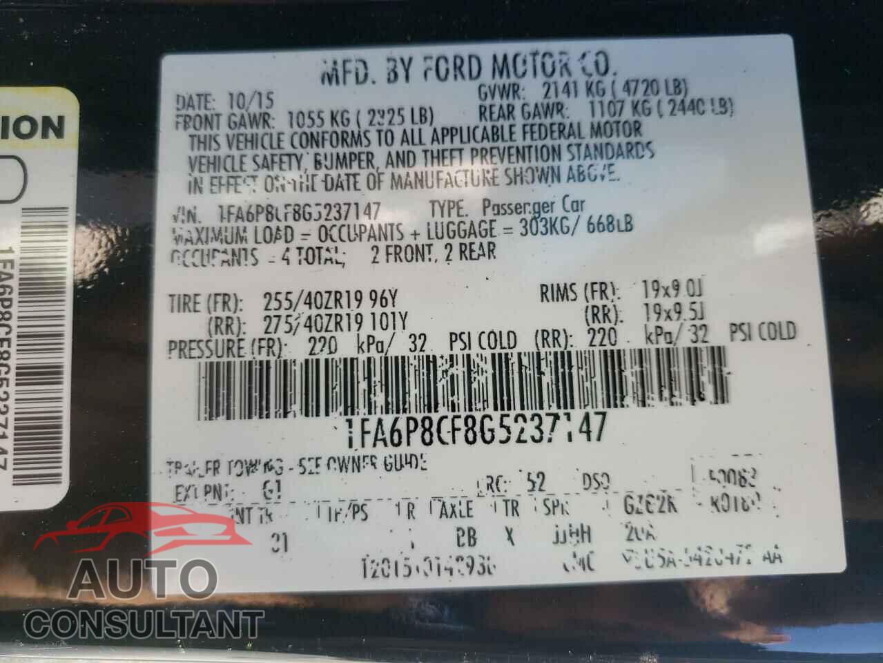 FORD MUSTANG 2016 - 1FA6P8CF8G5237147