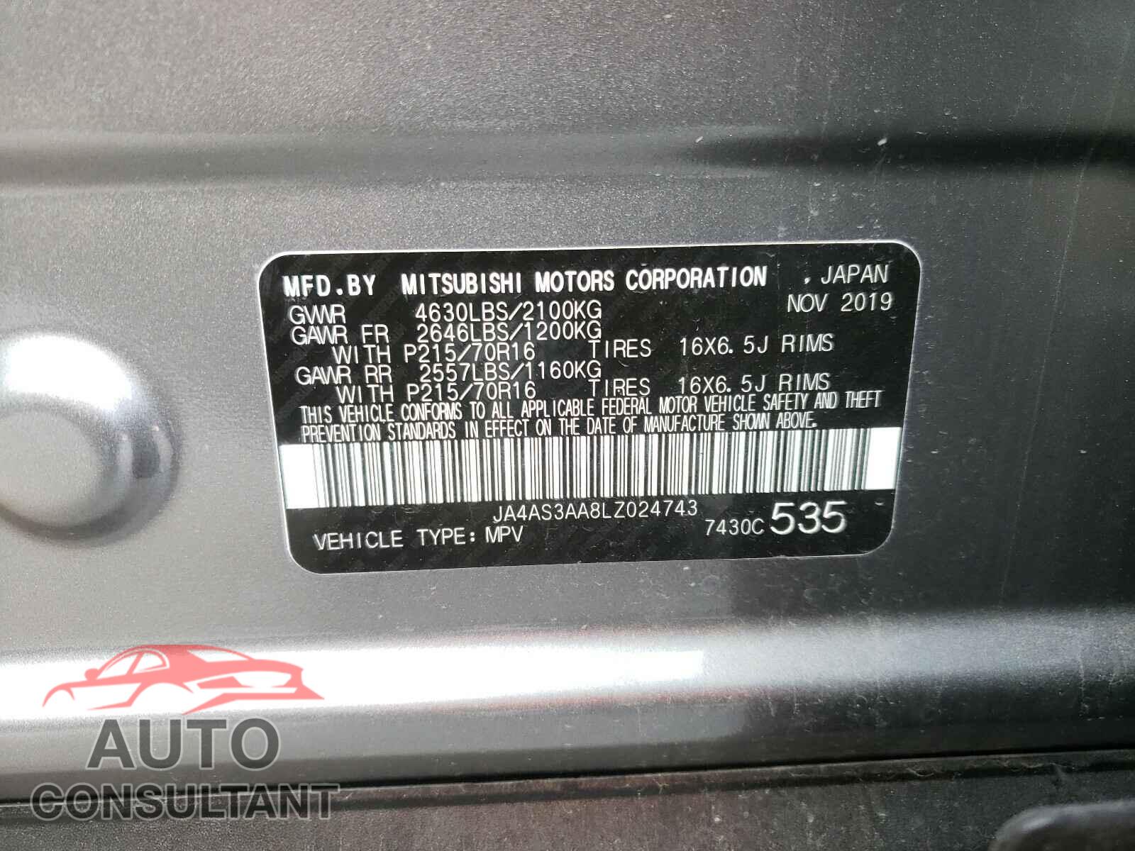 MITSUBISHI ECLIPSE 2020 - JA4AS3AA8LZ024743