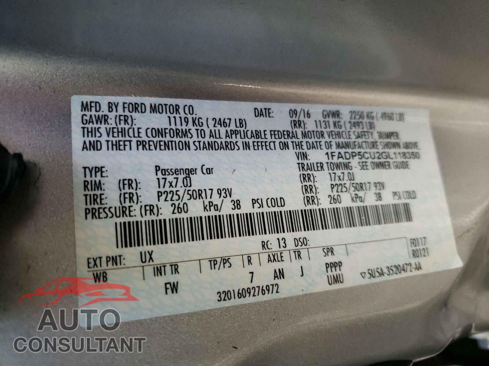 FORD CMAX 2016 - 1FADP5CU2GL118350