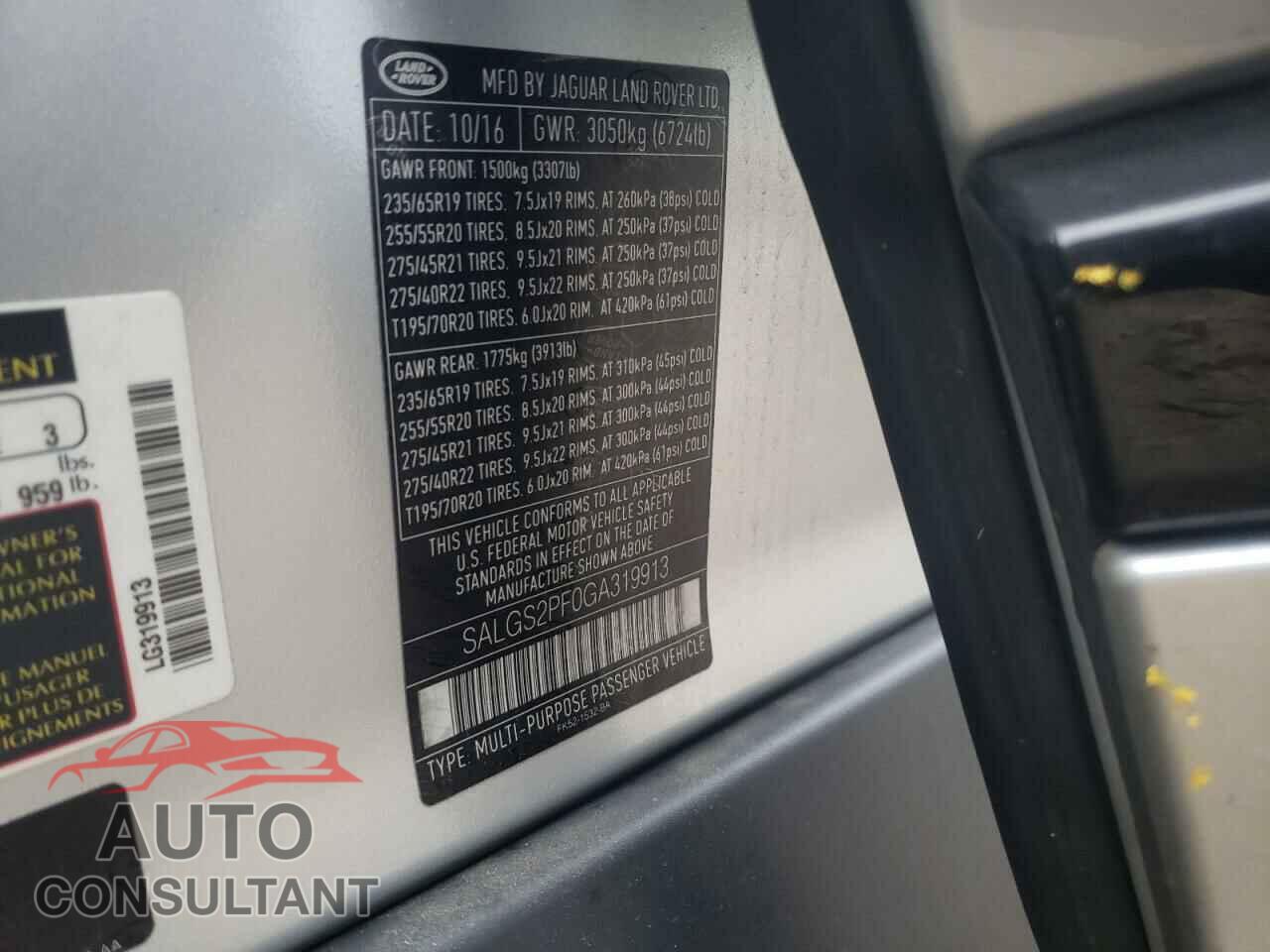 LAND ROVER RANGEROVER 2016 - SALGS2PF0GA319913