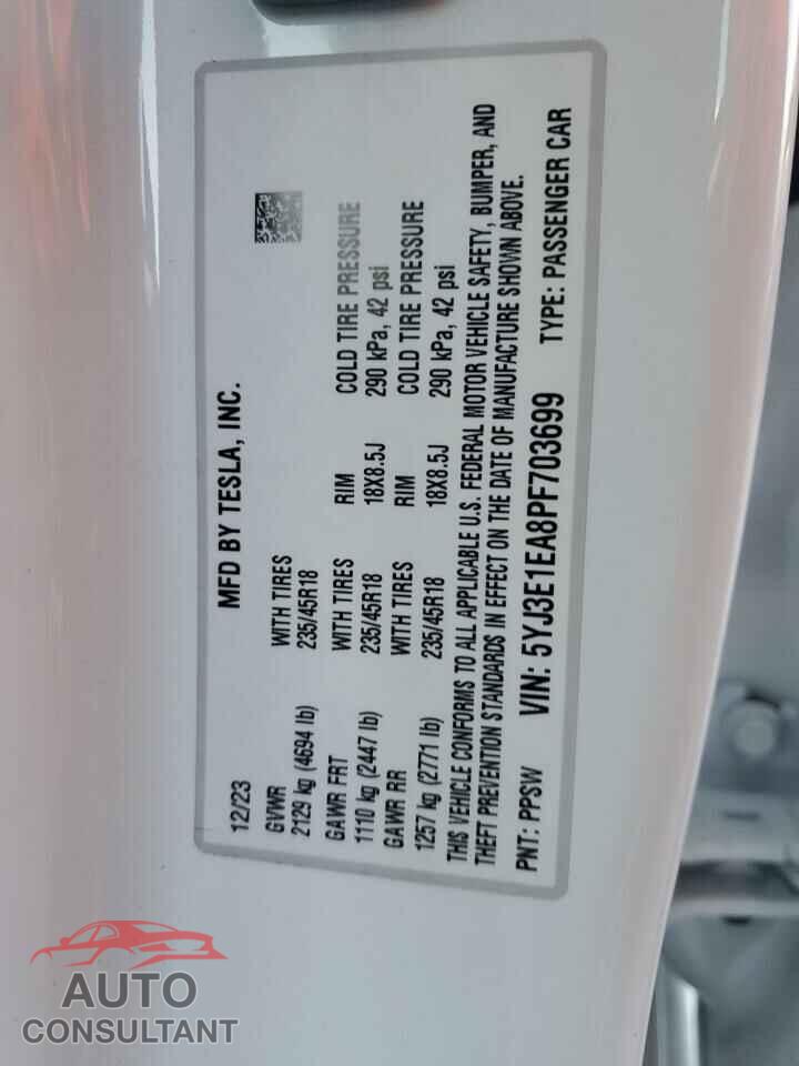 TESLA MODEL 3 2023 - 5YJ3E1EA8PF703699