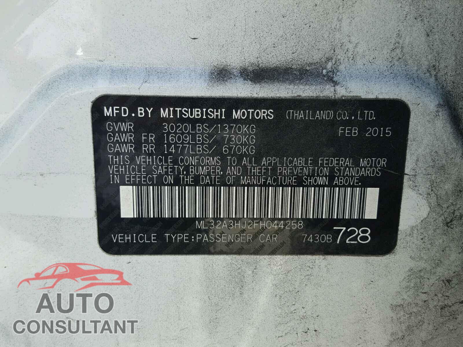 MITSUBISHI MIRAGE 2015 - ML32A3HJ2FH044258
