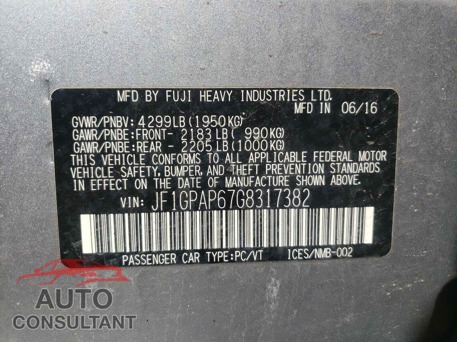 SUBARU IMPREZA 2016 - JF1GPAP67G8317382