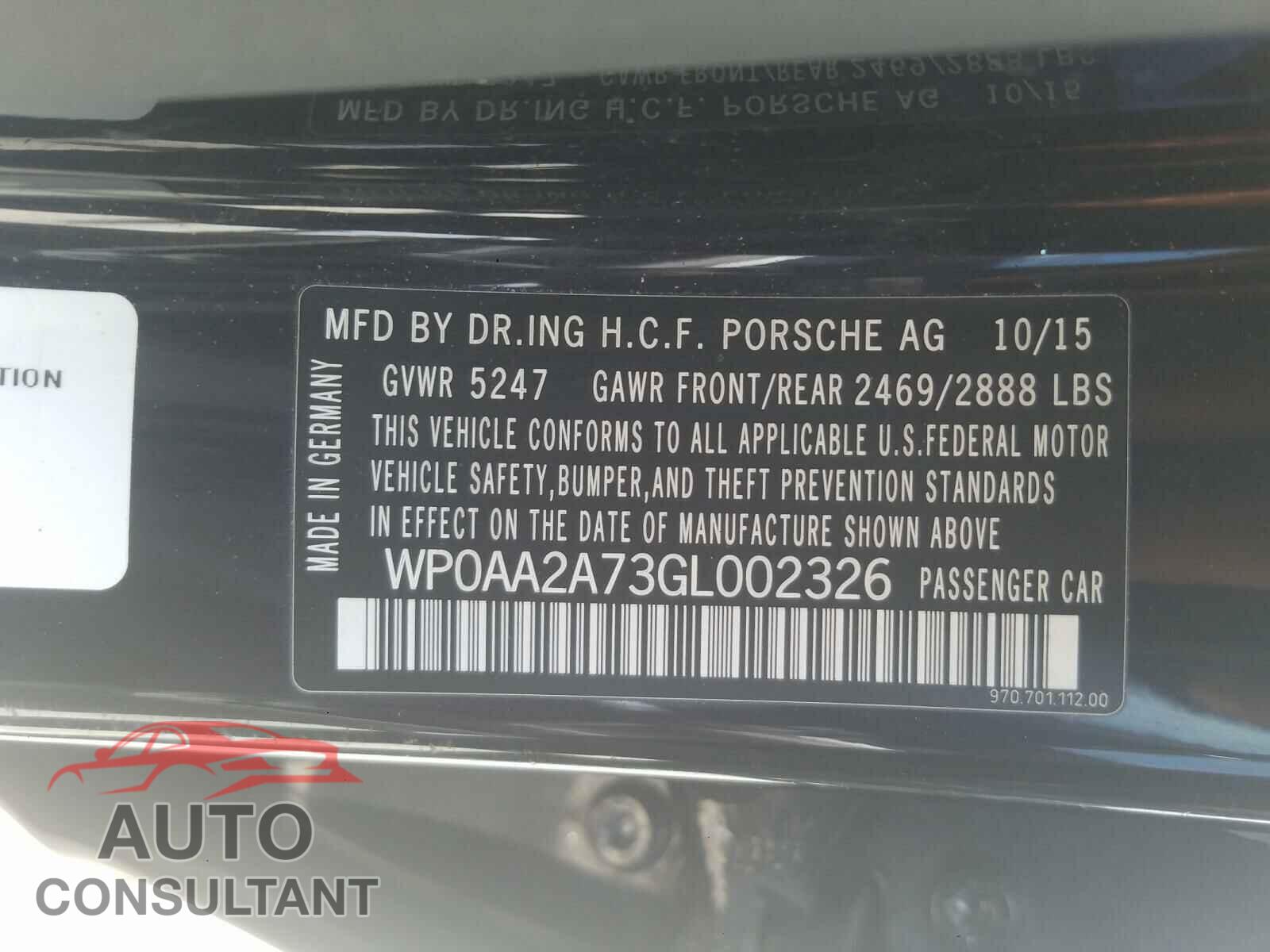 PORSCHE PANAMERA 2016 - WP0AA2A73GL002326