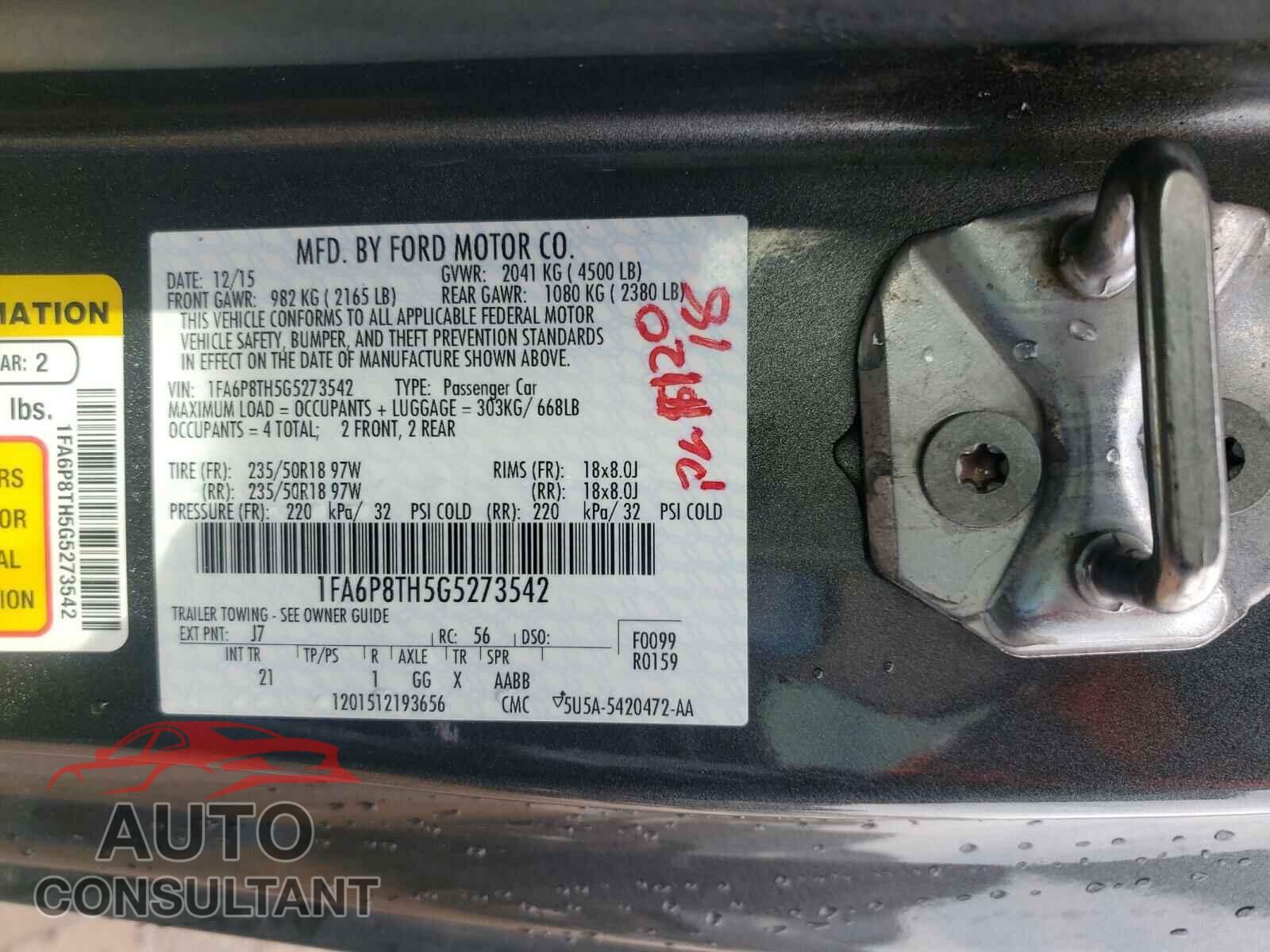 FORD MUSTANG 2016 - 1FA6P8TH5G5273542