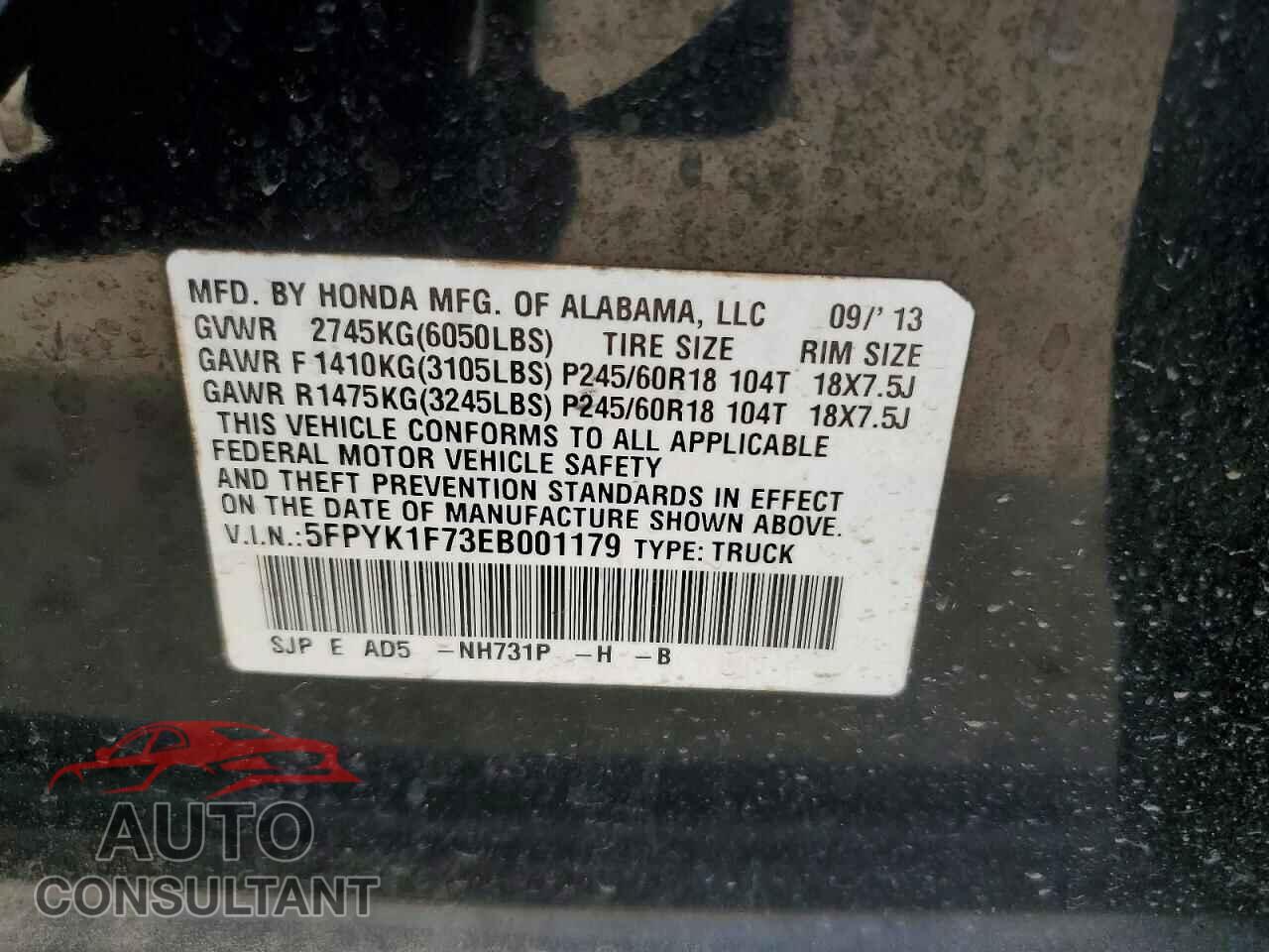 HONDA RIDGELINE 2014 - 5FPYK1F73EB001179