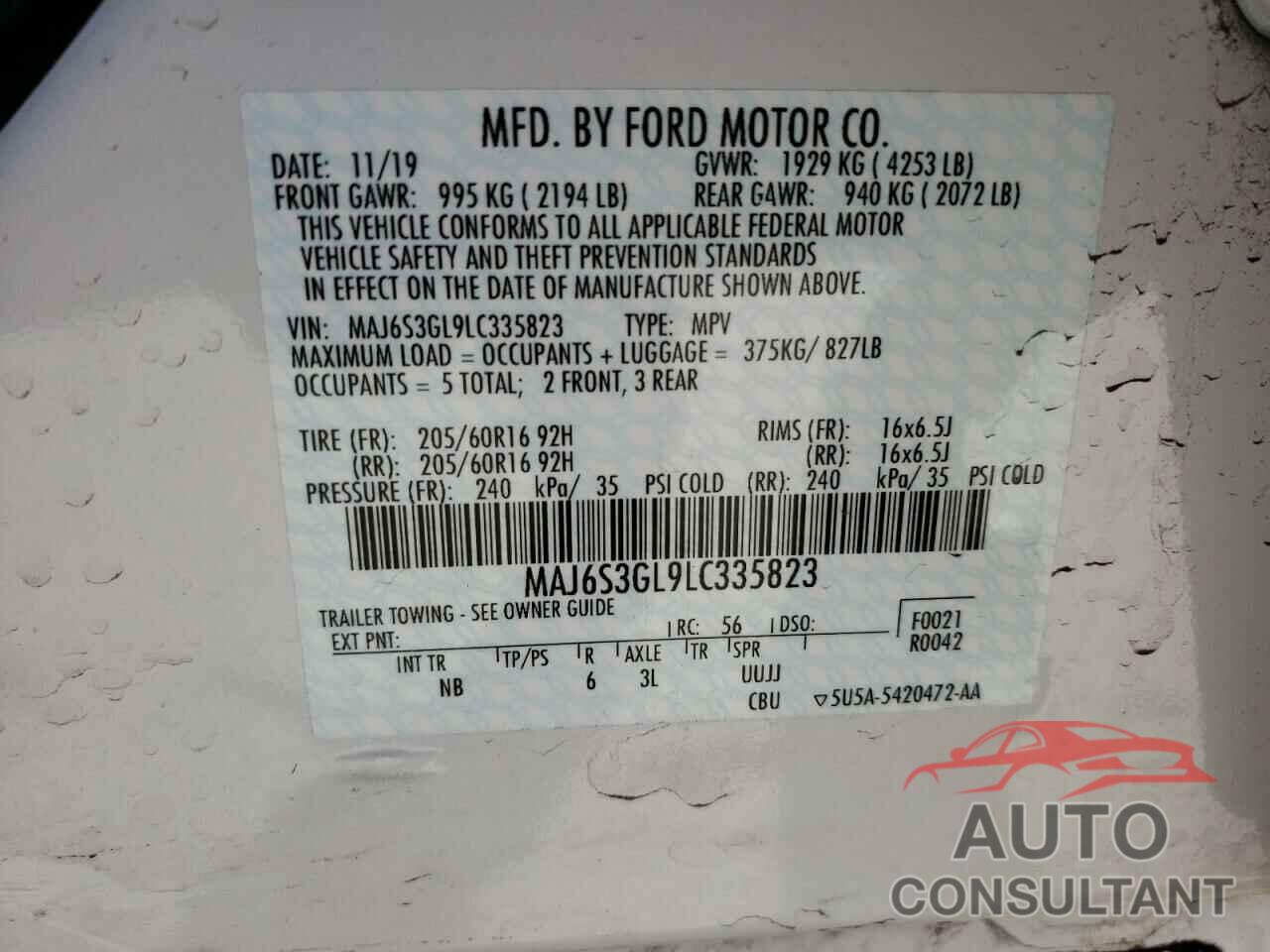 FORD ALL OTHER 2020 - MAJ6S3GL9LC335823
