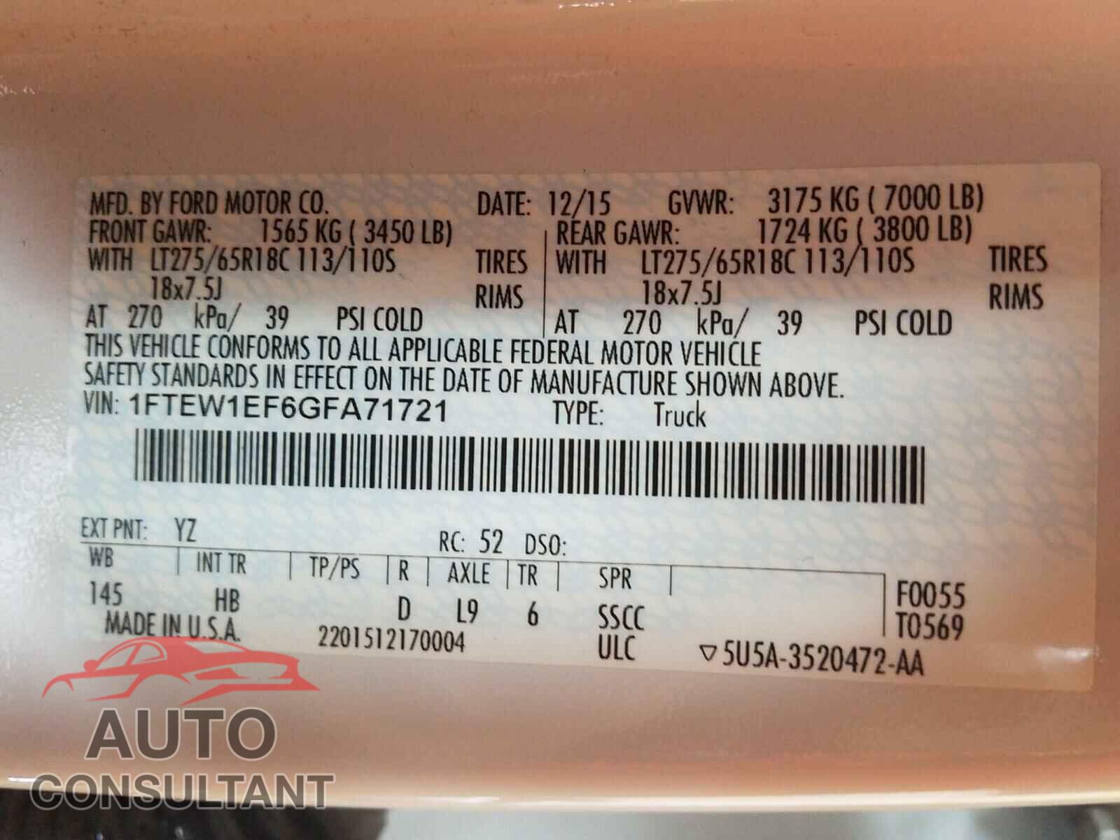FORD F150 2016 - 1FTEW1EF6GFA71721