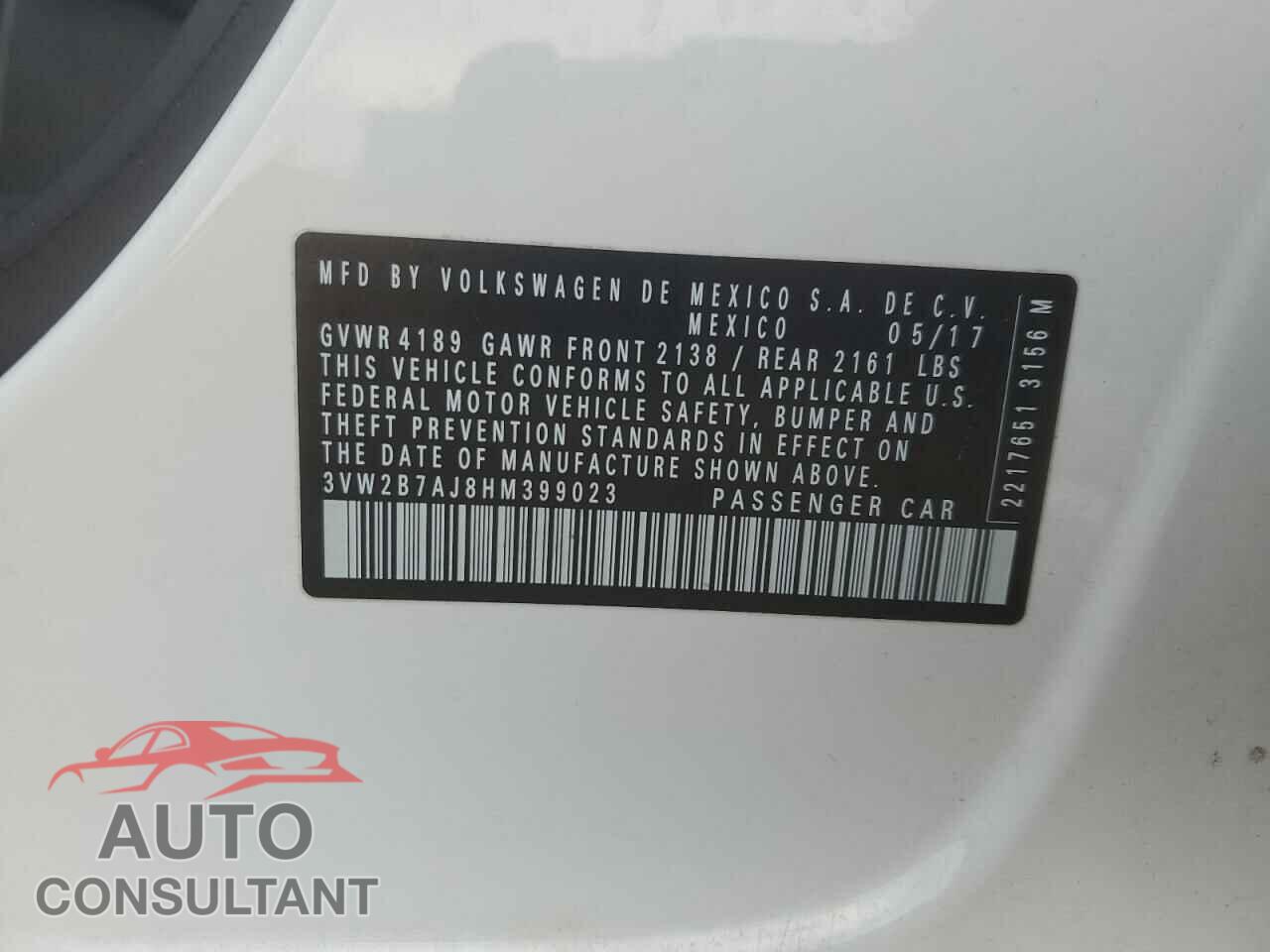 VOLKSWAGEN JETTA 2017 - 3VW2B7AJ8HM399023