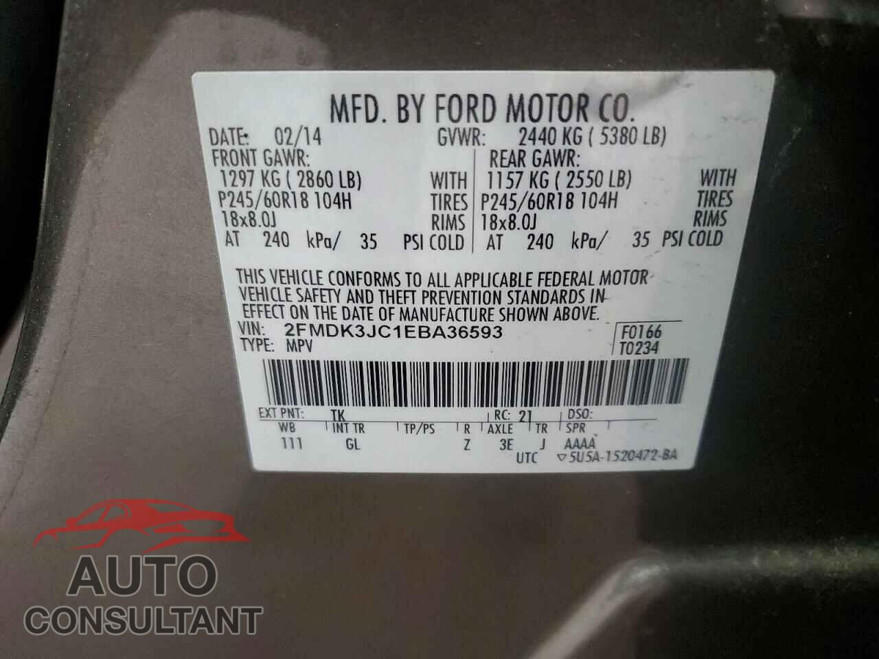 FORD EDGE 2014 - 2FMDK3JC1EBA36593