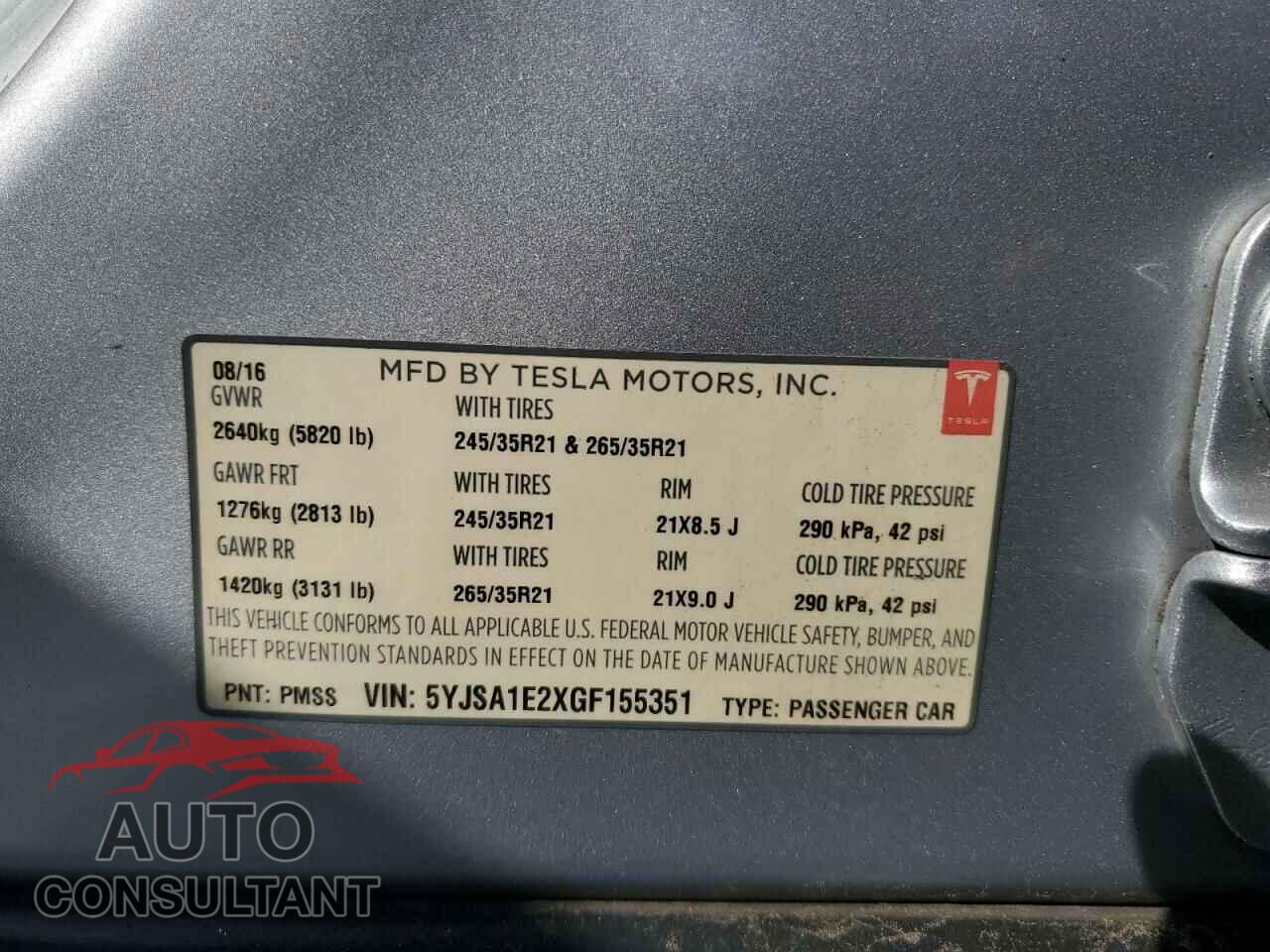TESLA MODEL S 2016 - 5YJSA1E2XGF155351