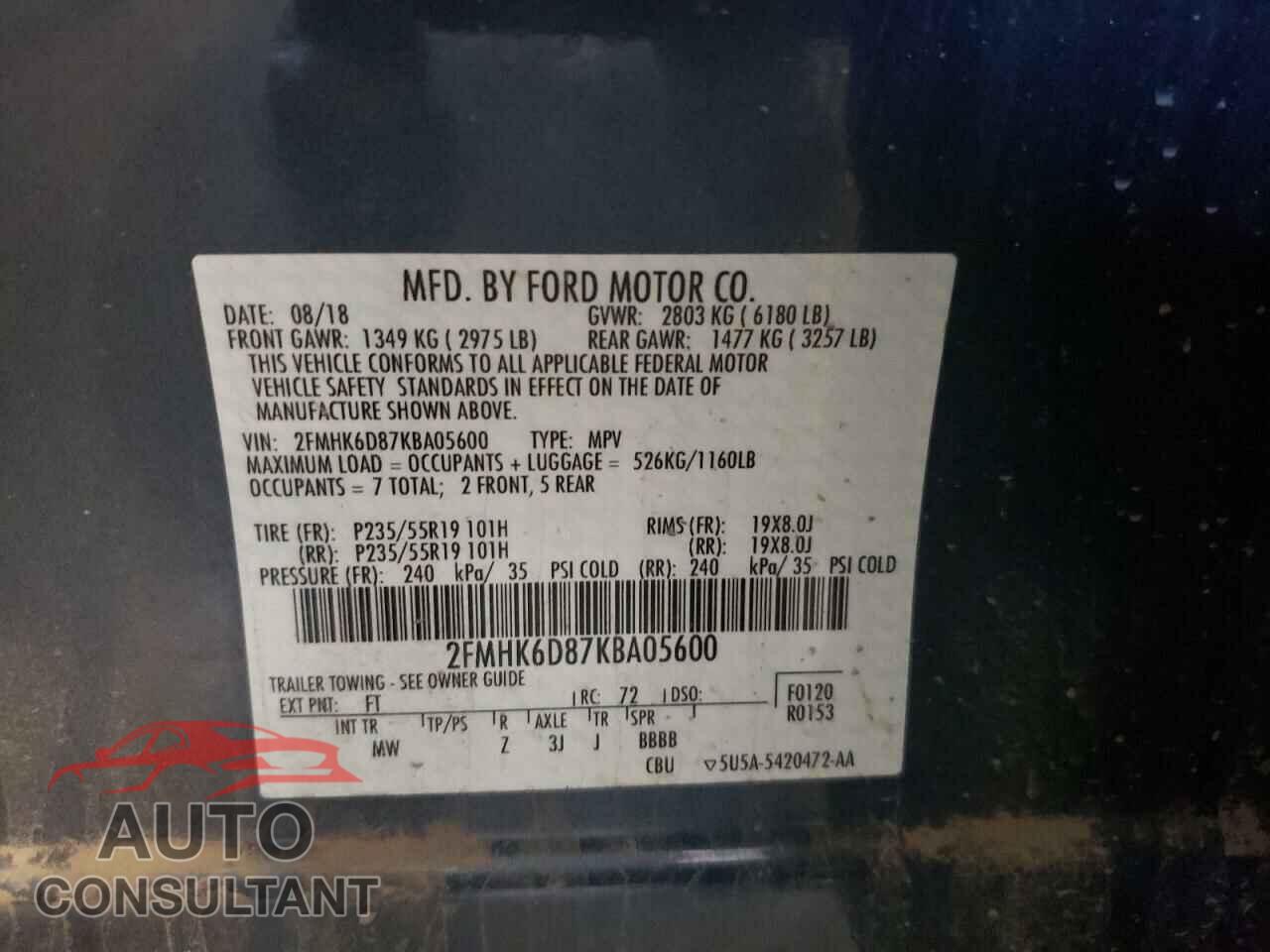 FORD FLEX 2019 - 2FMHK6D87KBA05600