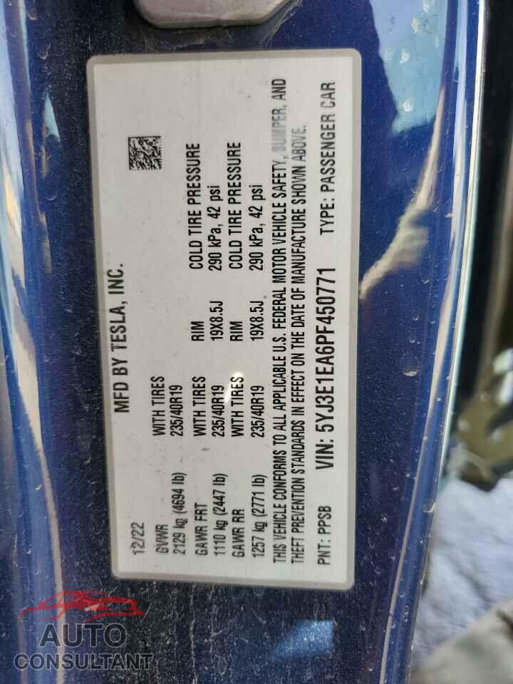 TESLA MODEL 3 2023 - 5YJ3E1EA6PF450771