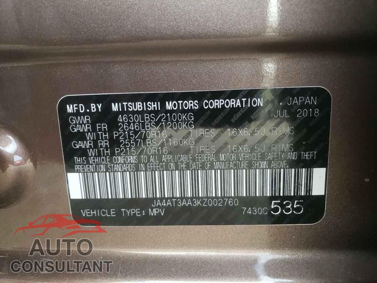 MITSUBISHI ECLIPSE 2019 - JA4AT3AA3KZ002760