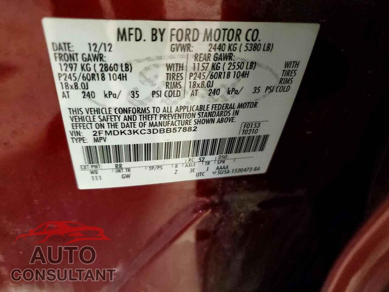 FORD EDGE 2013 - 2FMDK3KC3DBB57882