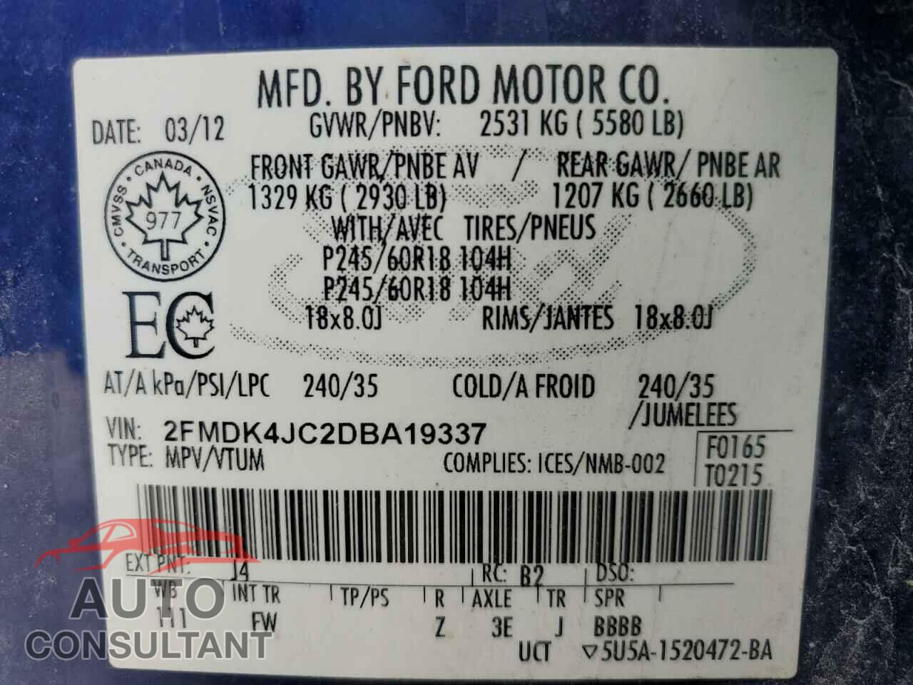 FORD EDGE 2013 - 2FMDK4JC2DBA19337
