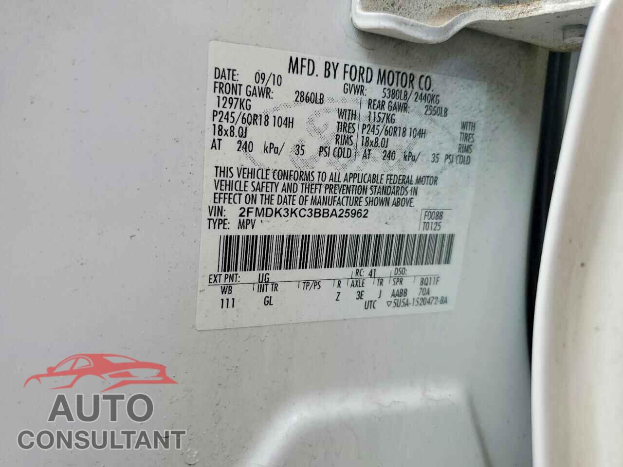 FORD EDGE 2011 - 2FMDK3KC3BBA25962