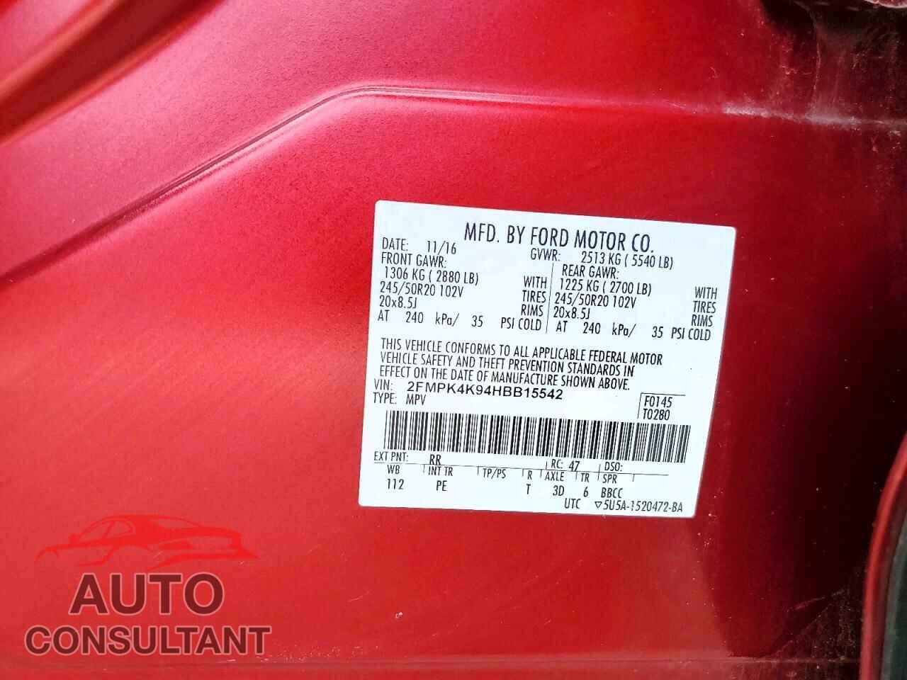 FORD EDGE 2017 - 2FMPK4K94HBB15542