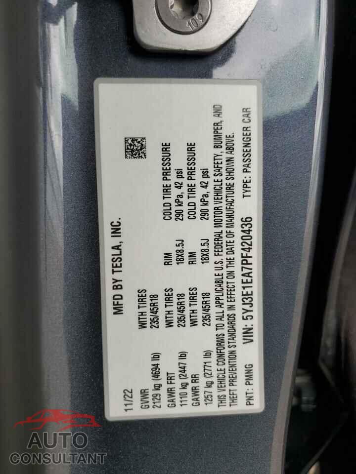 TESLA MODEL 3 2023 - 5YJ3E1EA7PF420436