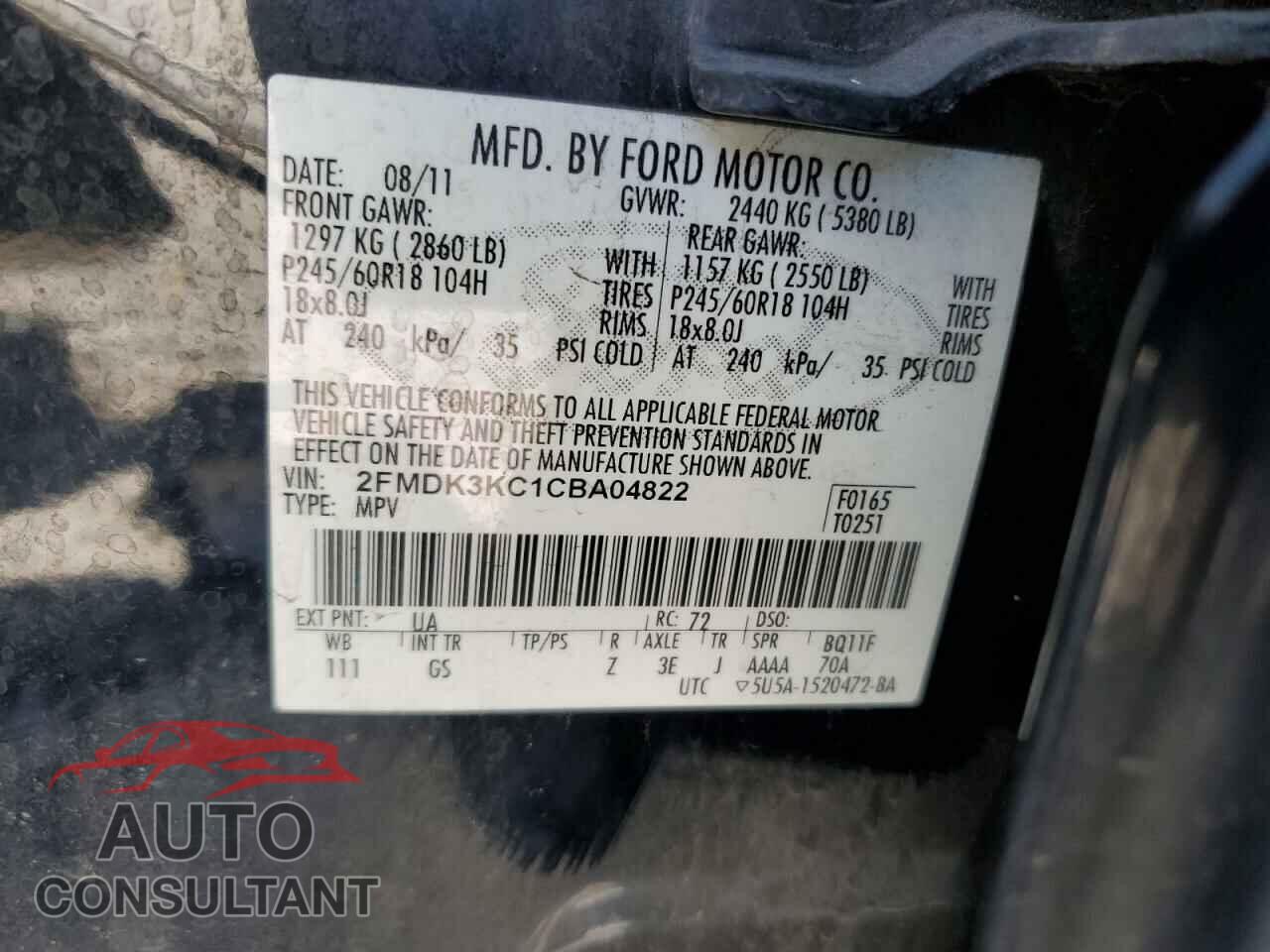 FORD EDGE 2012 - 2FMDK3KC1CBA04822