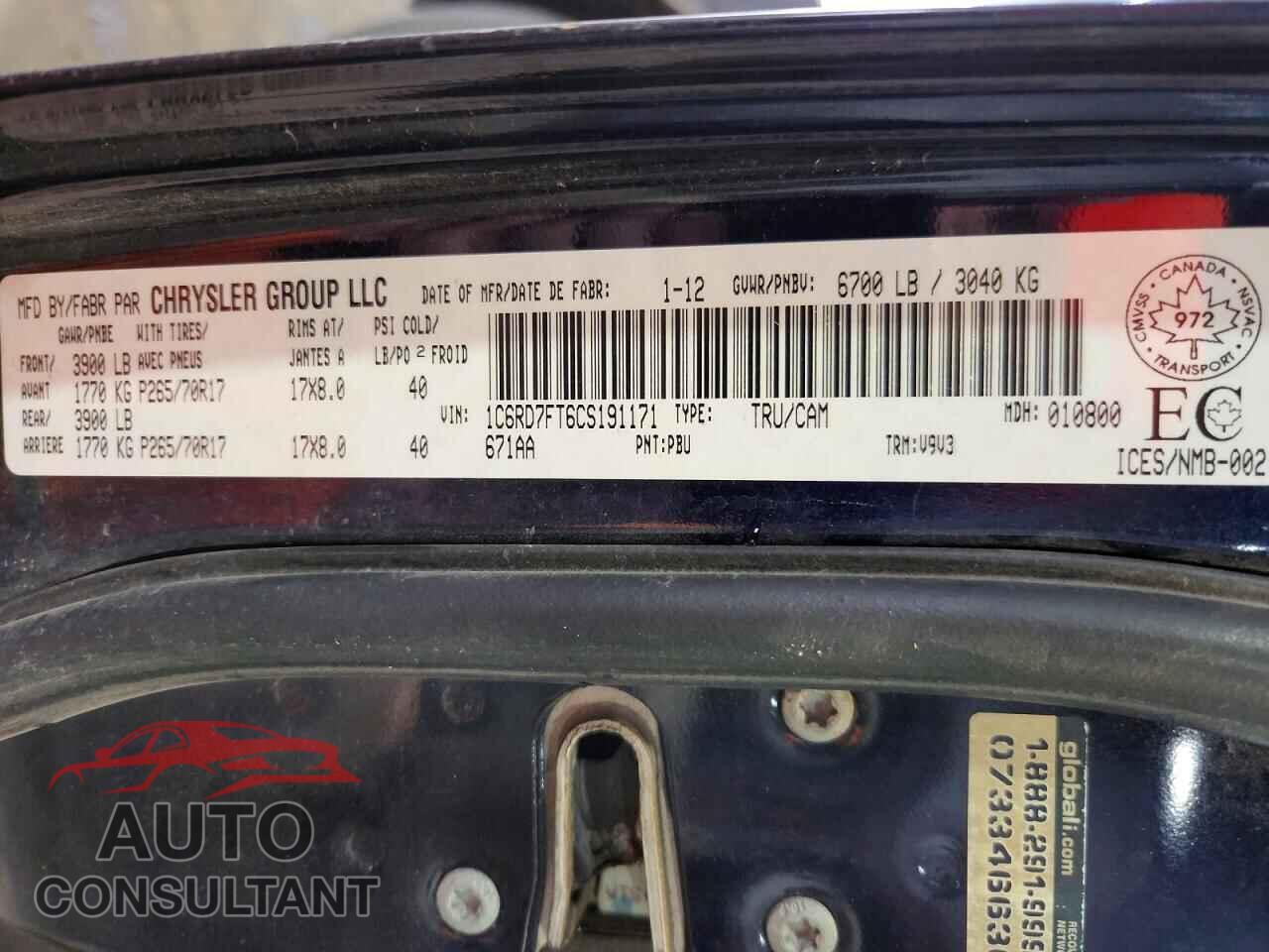 DODGE RAM 1500 2012 - 1C6RD7FT6CS191171