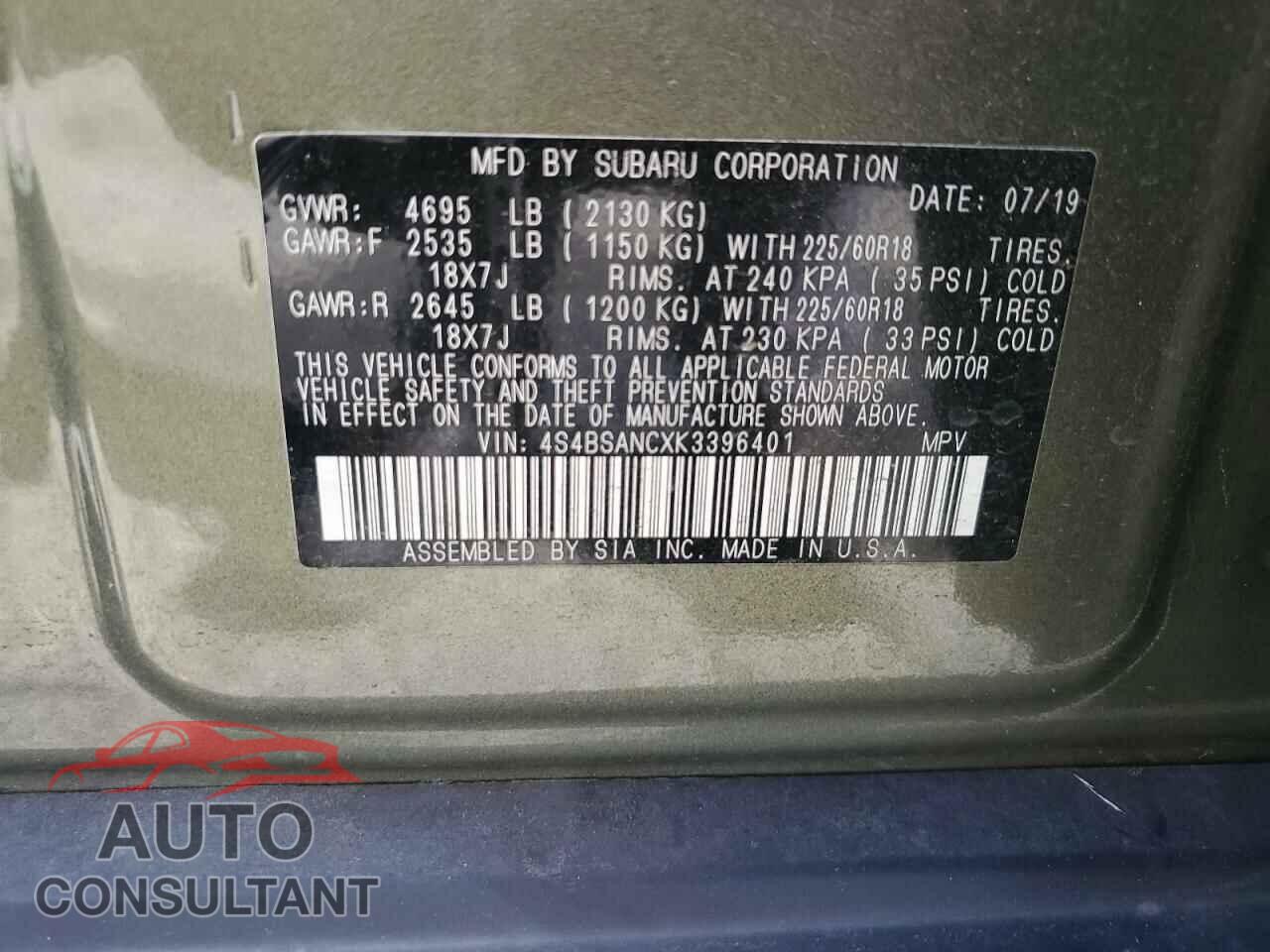 SUBARU OUTBACK 2019 - 4S4BSANCXK3396401