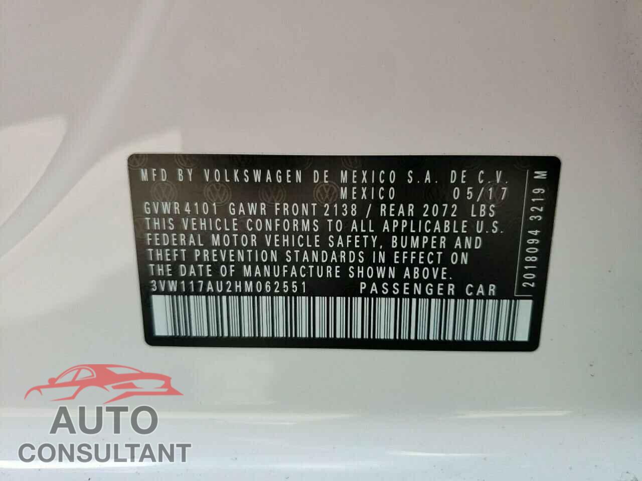 VOLKSWAGEN GOLF 2017 - 3VW117AU2HM062551