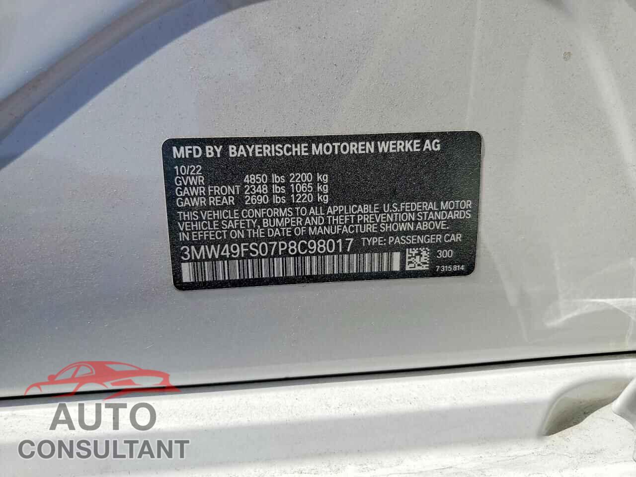 BMW M3 2023 - 3MW49FS07P8C98017