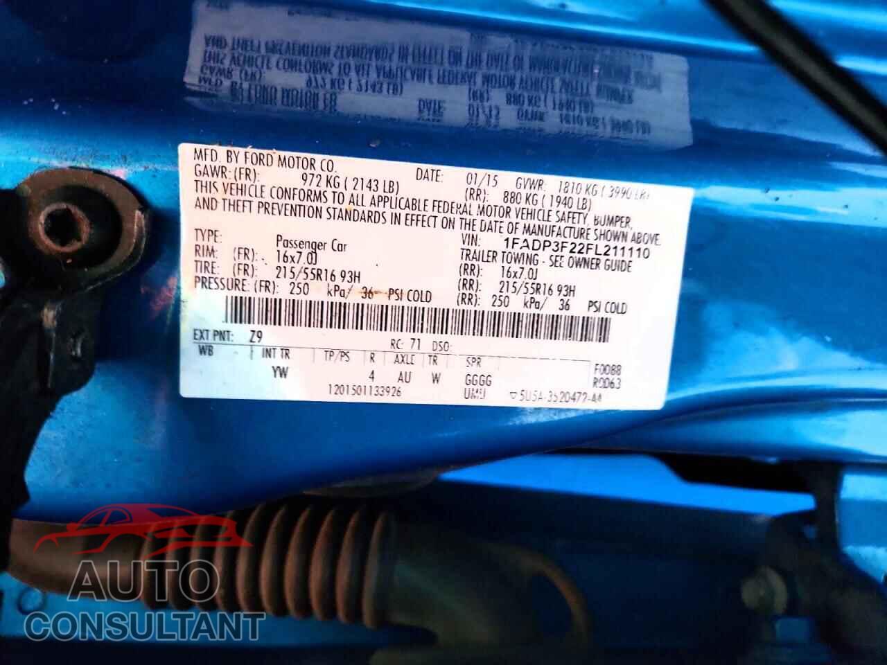 FORD FOCUS 2015 - 1FADP3F22FL211110