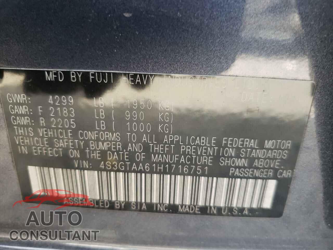 SUBARU IMPREZA 2017 - 4S3GTAA61H1716751