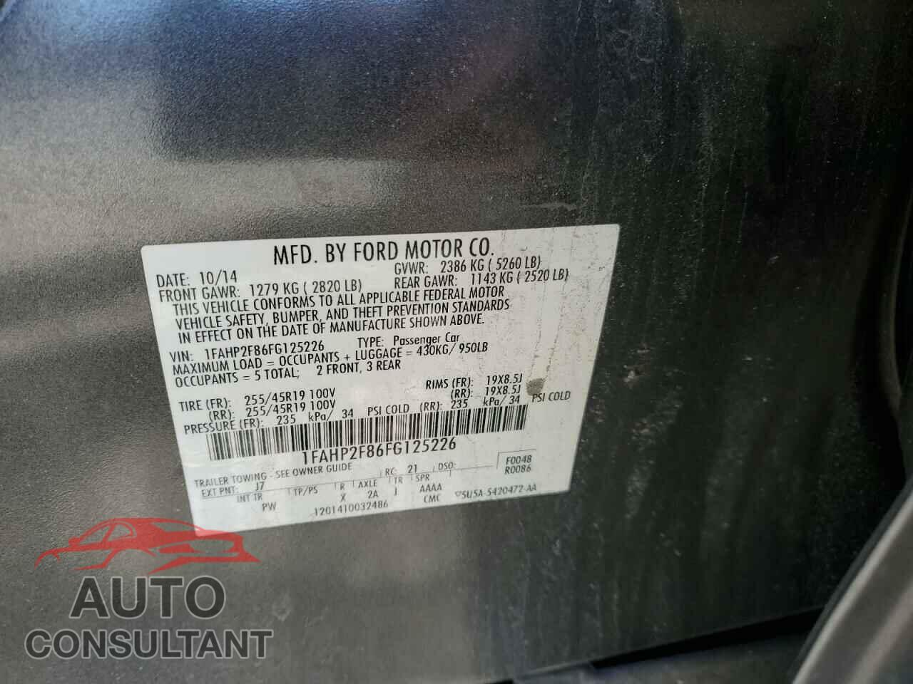 FORD TAURUS 2015 - 1FAHP2F86FG125226