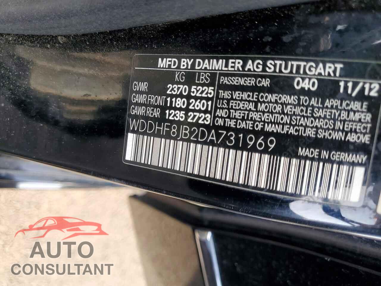 MERCEDES-BENZ E 2013 - WDDHF8JB2DA731969