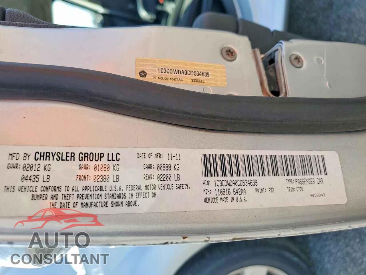DODGE CALIBER 2012 - 1C3CDWDA0CD534639