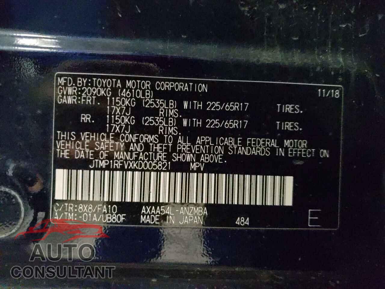 TOYOTA RAV4 2019 - JTMP1RFVXKD005821