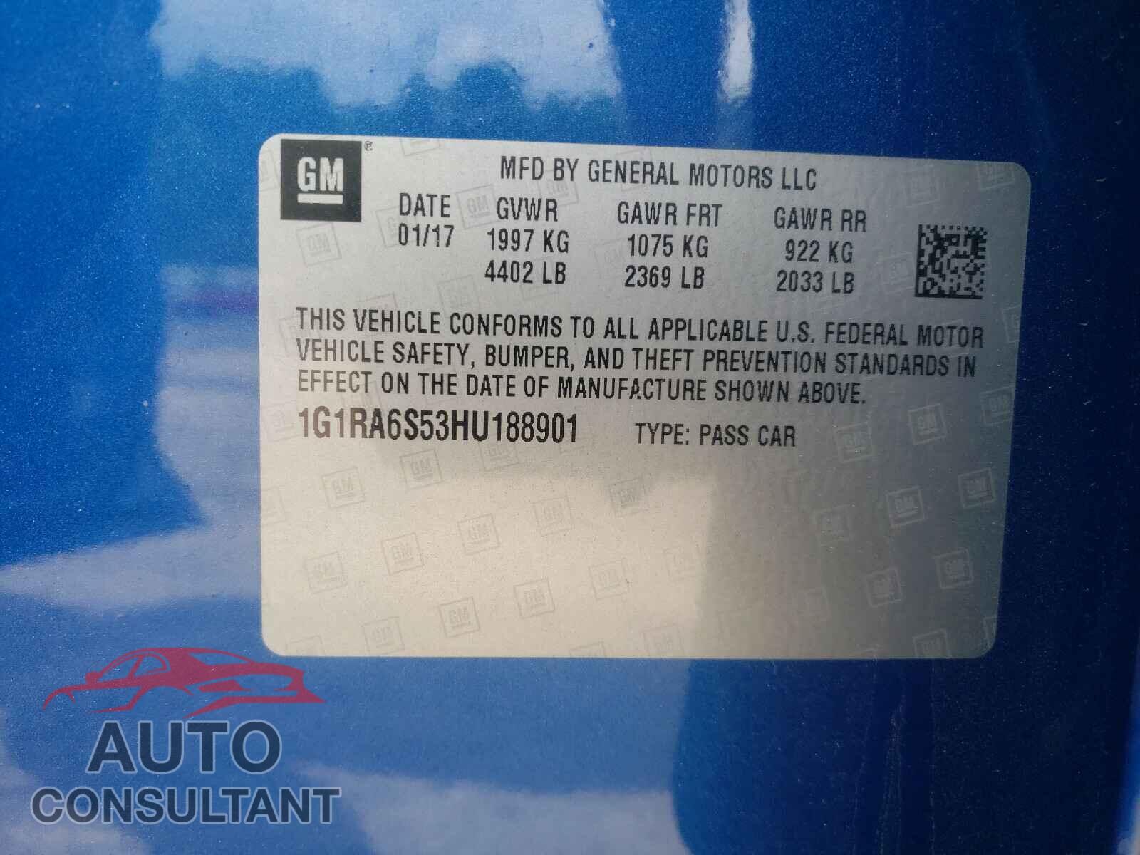 CHEVROLET VOLT 2017 - 1G1RA6S53HU188901