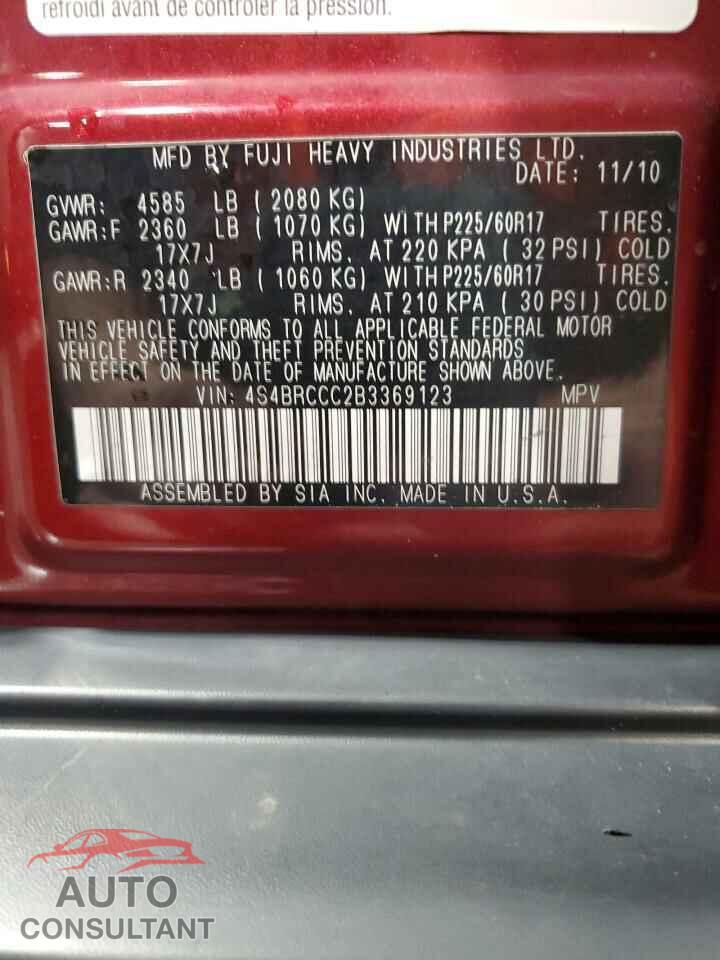 SUBARU OUTBACK 2011 - 4S4BRCCC2B3369123